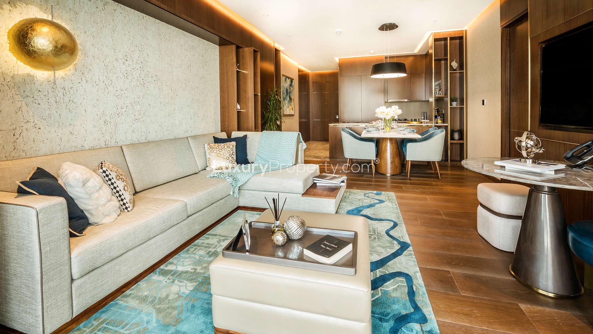 Luxurious dining area in studio apartment at Langham Place, Downtown Dubai for sale