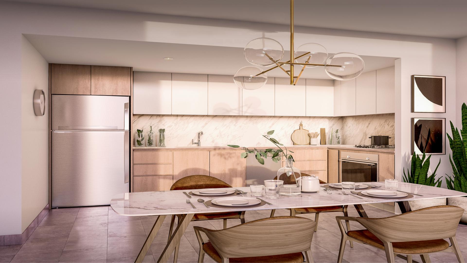 Luxurious studio apartment interior, Lime Gardens, Dubai Hills Estate, modern decor with city views