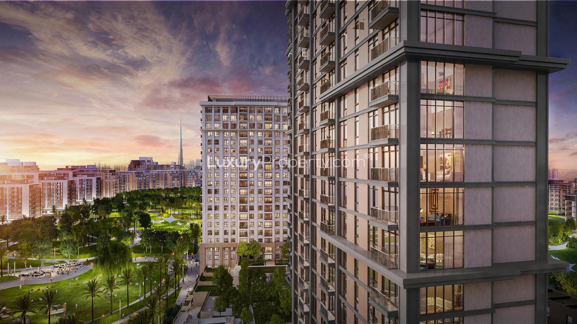 Exterior view of Lime Gardens apartment building, Dubai Hills Estate, for sale