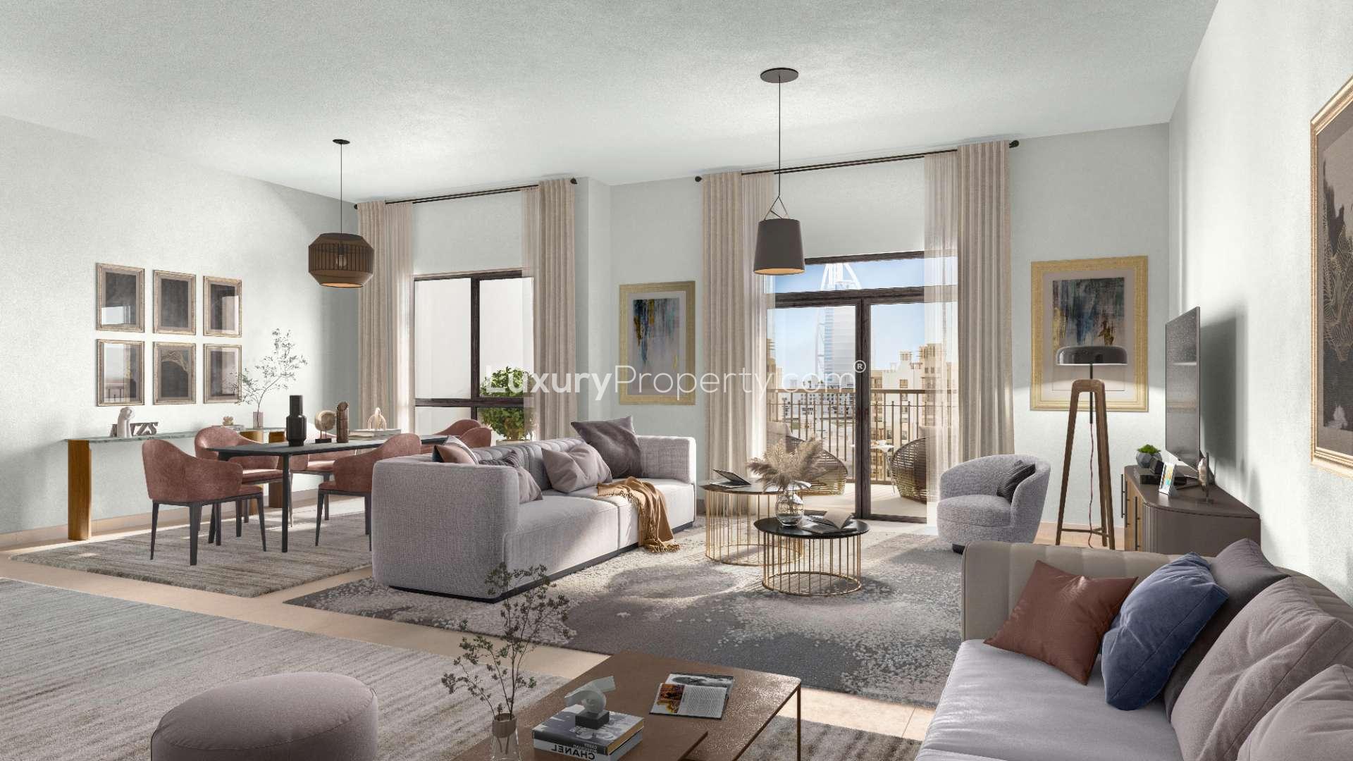 Luxurious studio apartment interior at Al Jazi, Madinat Jumeirah Living, Umm Suqeim