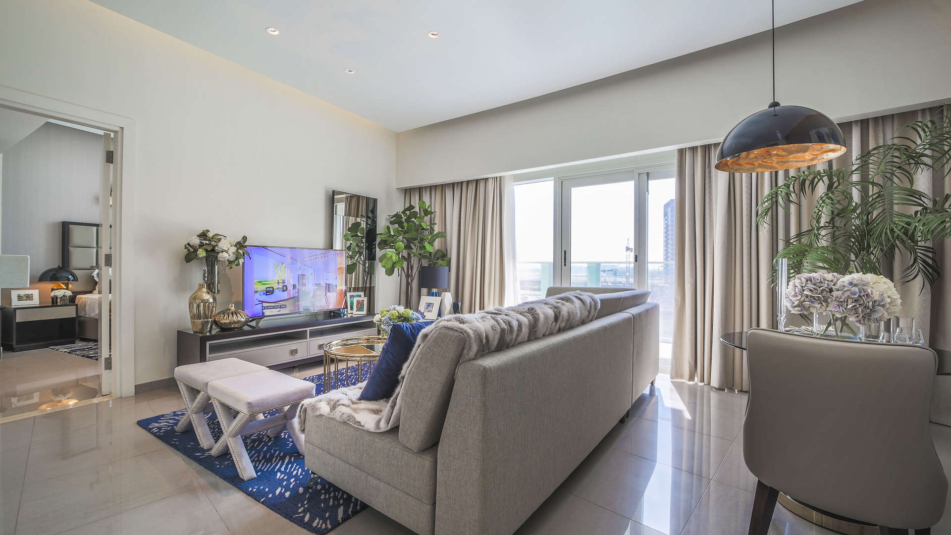 Luxurious apartment lobby with elegant seating in Maison Majestine, Business Bay for sale