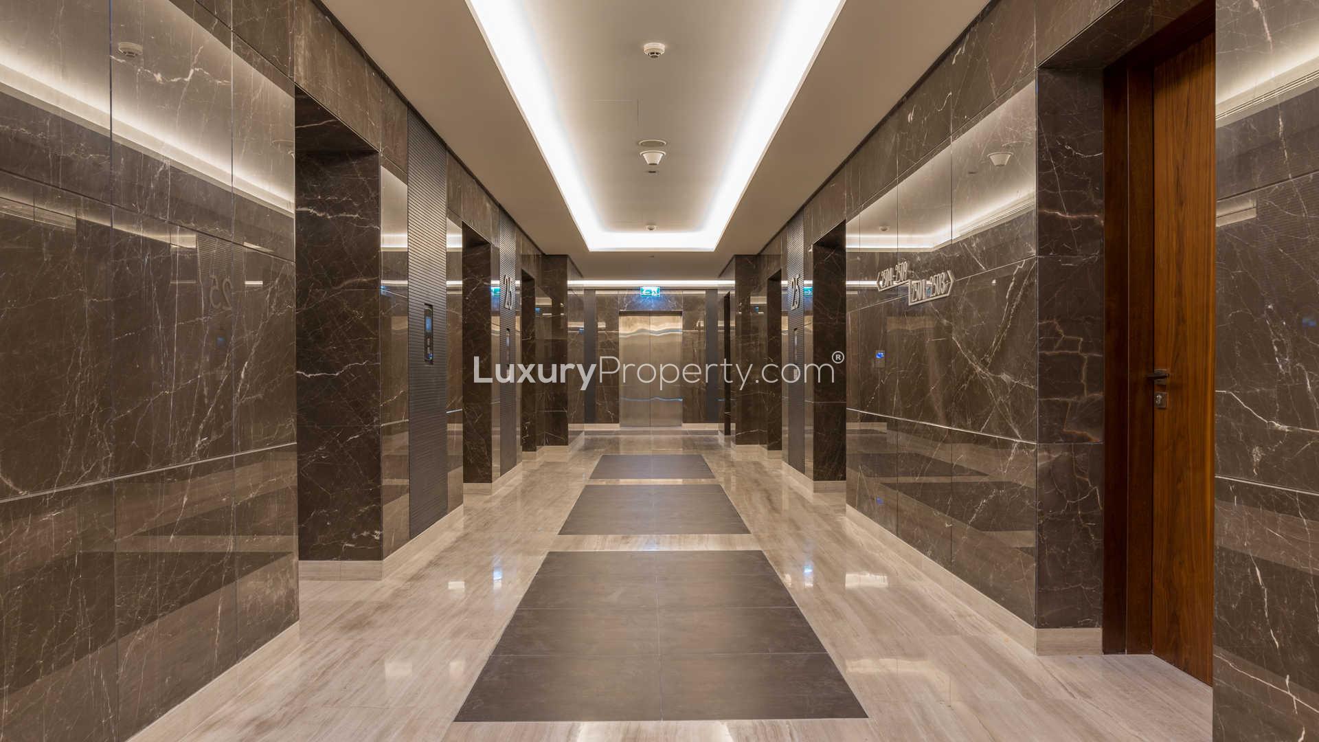 Luxurious lobby at Marina Gate, Dubai Marina apartment for sale, featuring modern decor
