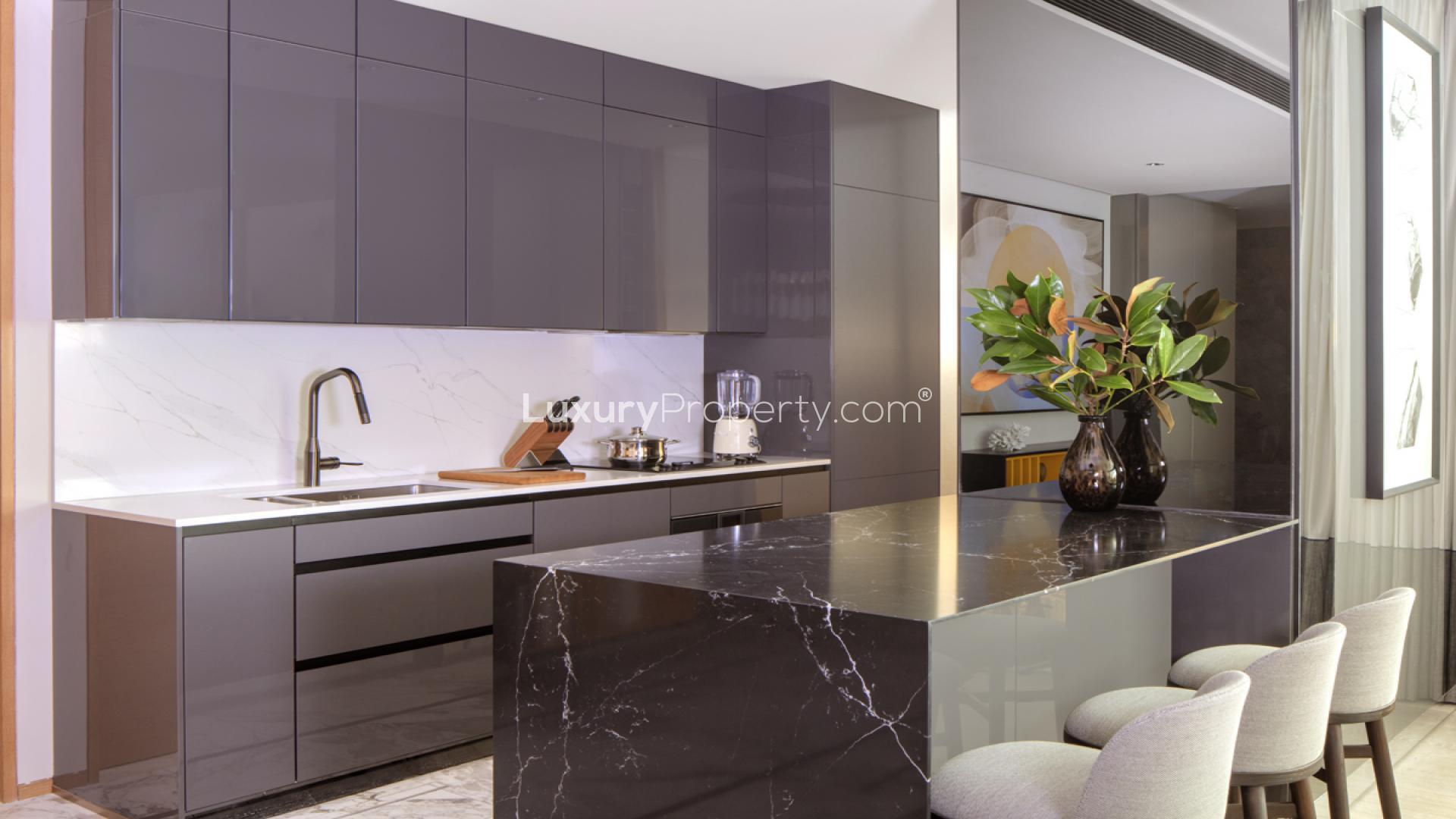 Modern studio apartment interior at One Za’abeel, featuring elegant furnishings and open layout