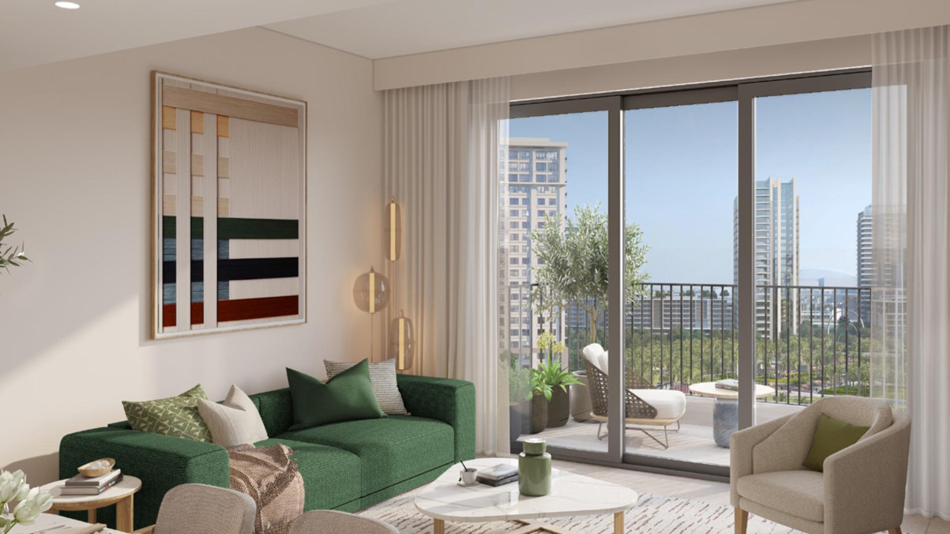 Luxurious studio apartment interior in Park Horizon, Dubai Hills Estate with modern decor