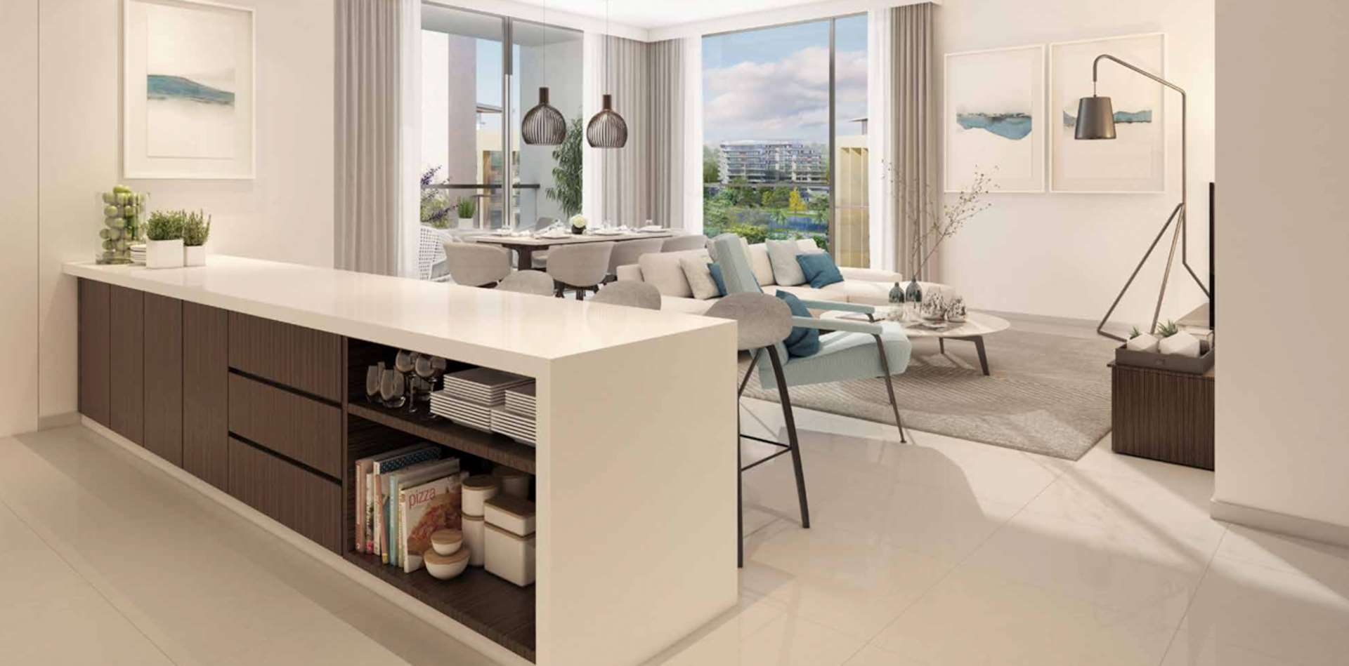 Luxurious studio apartment interior in Park Point, Dubai Hills Estate, featuring modern open-plan design