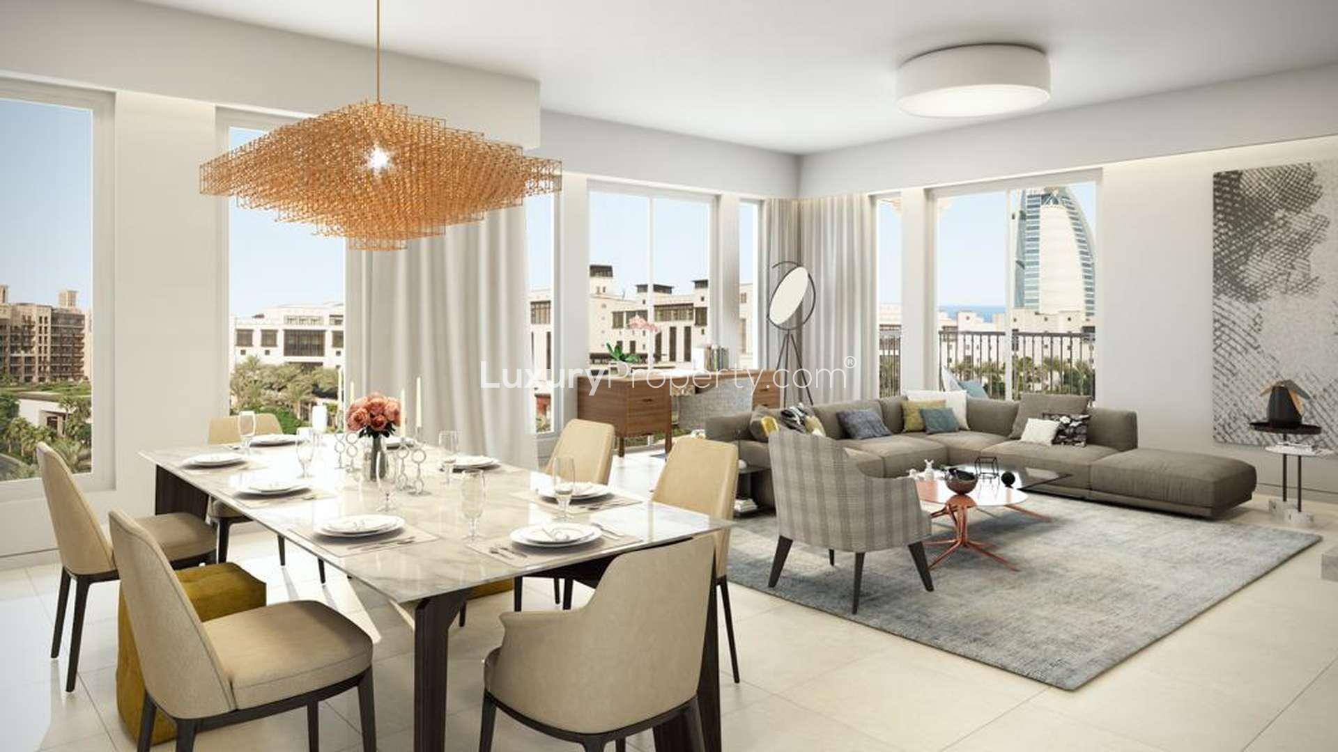 Luxurious studio apartment interior in Rahaal, Madinat Jumeirah Living, Dubai with modern furnishings