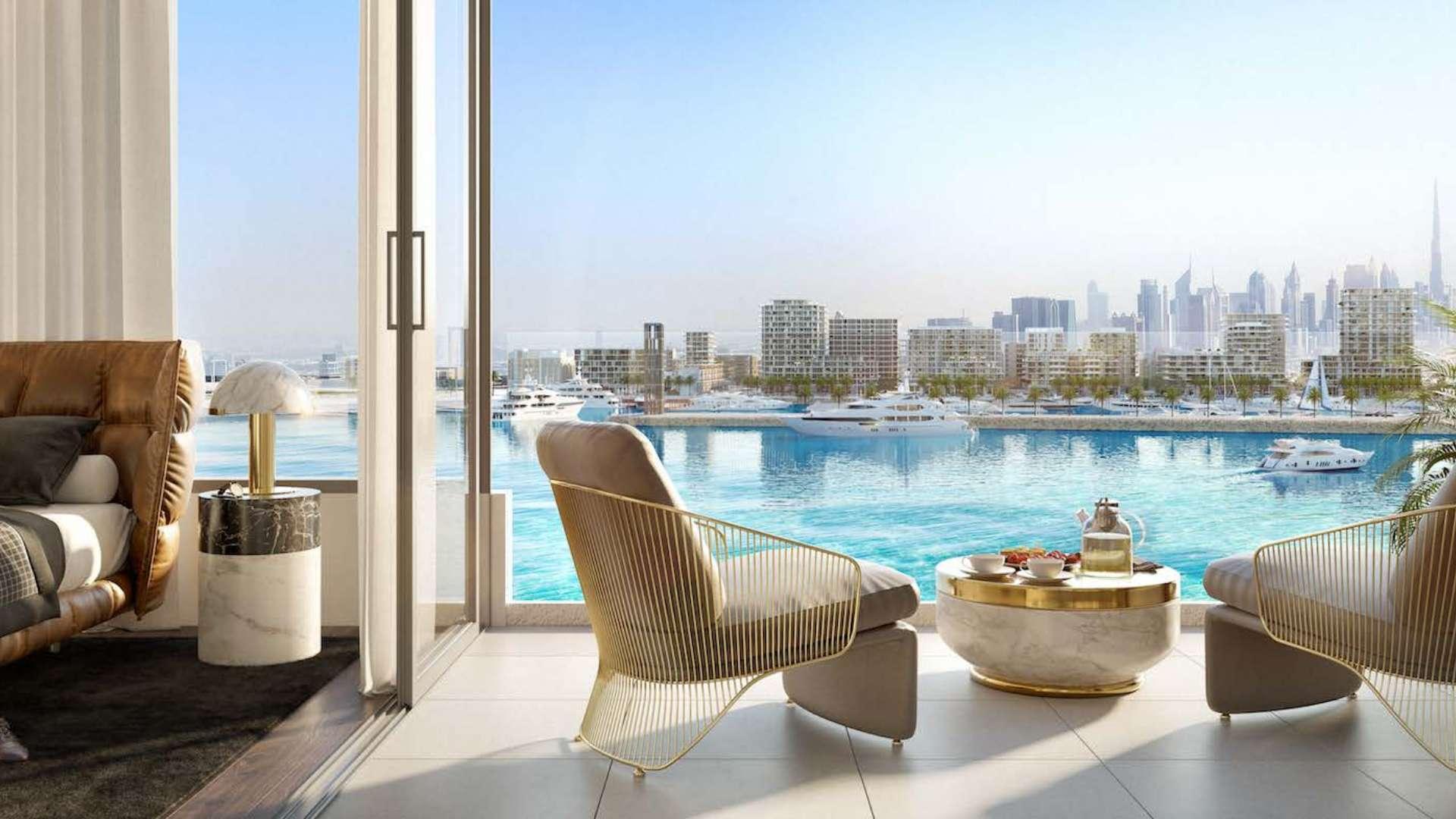 Studio apartment bedroom with marina view at Seagate, Rashid Yachts & Marina, Mina Rashid