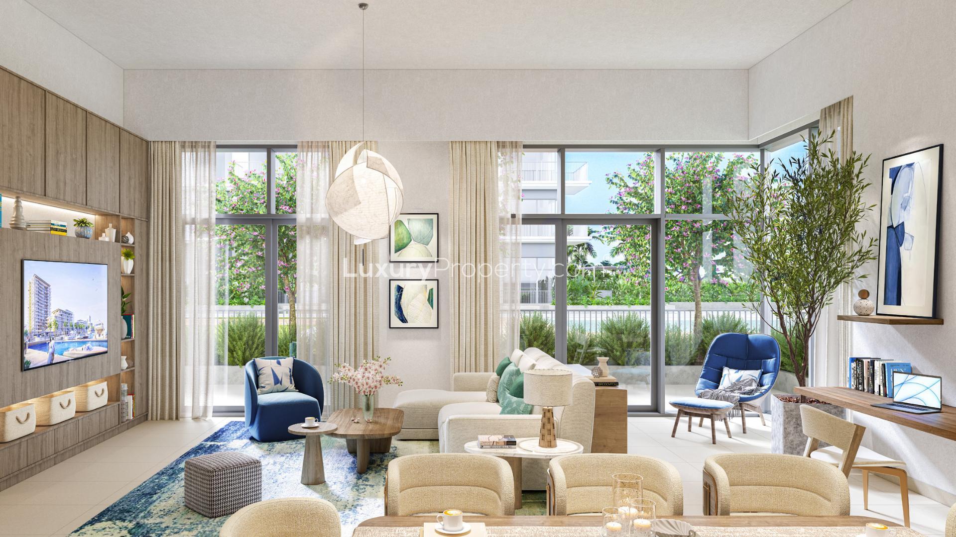 Luxurious waterfront apartment pool area in Rashid Yachts & Marina, Mina Rashid