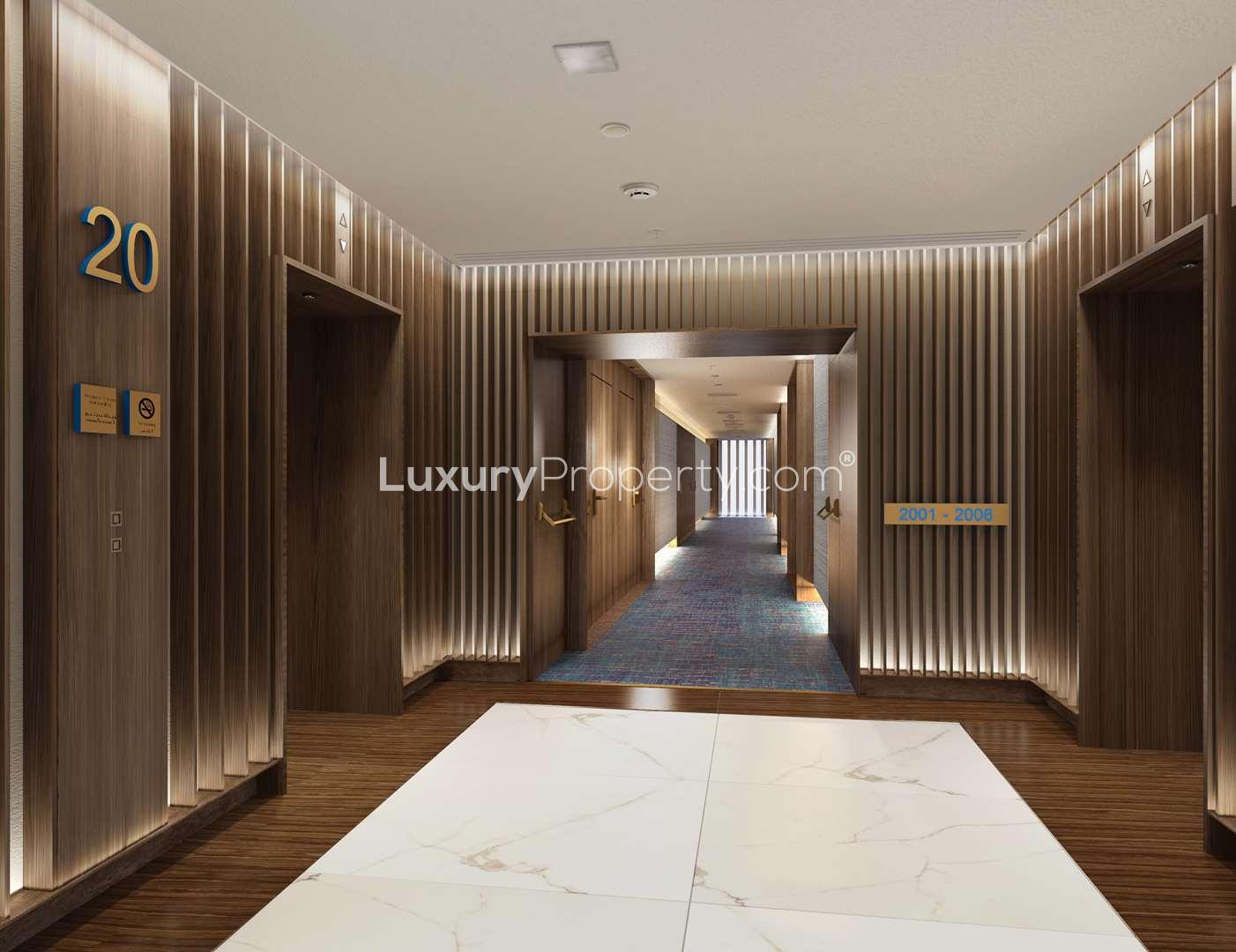 Luxurious lobby interior at Cayan Cantara by Rotana, Al Barsha South, Dubai apartment