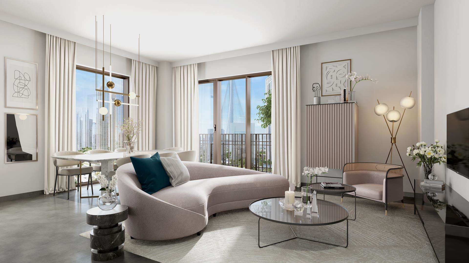 Luxury studio apartments at Creek Beach, Dubai Creek Harbour with stunning waterfront views