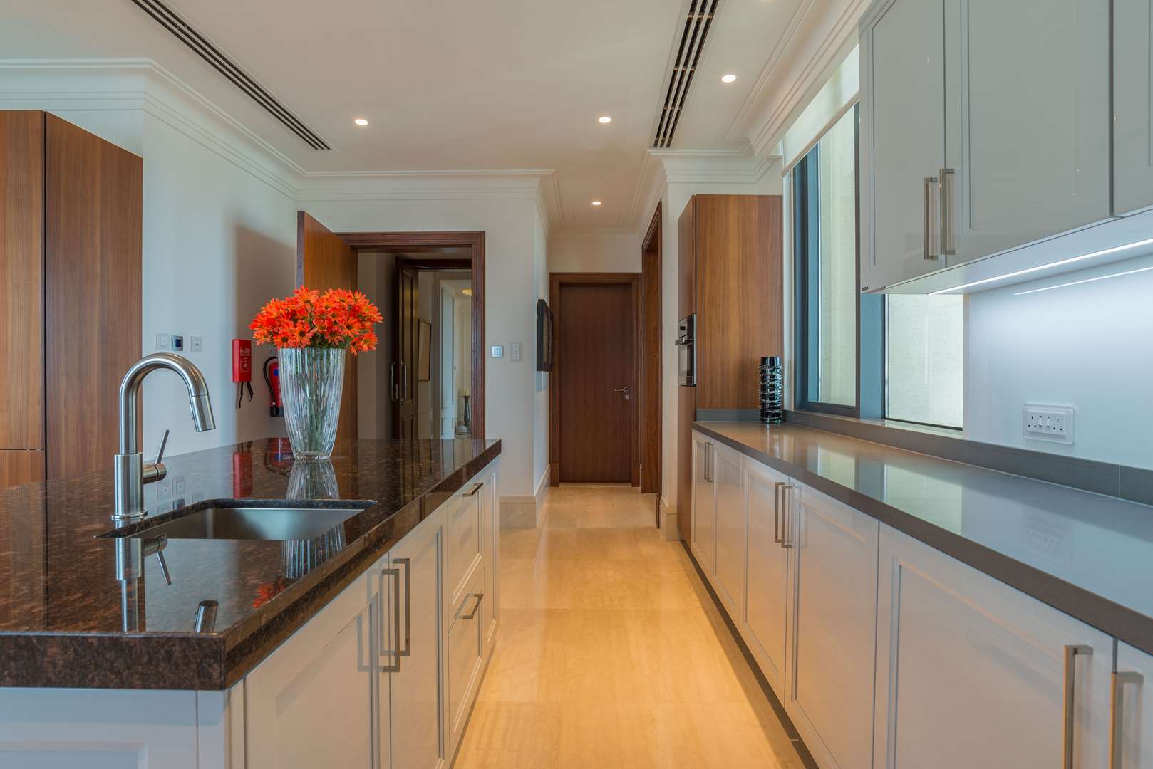 Luxury penthouse balcony view of Downtown Dubai skyline, Mohammad Bin Rashid Boulevard