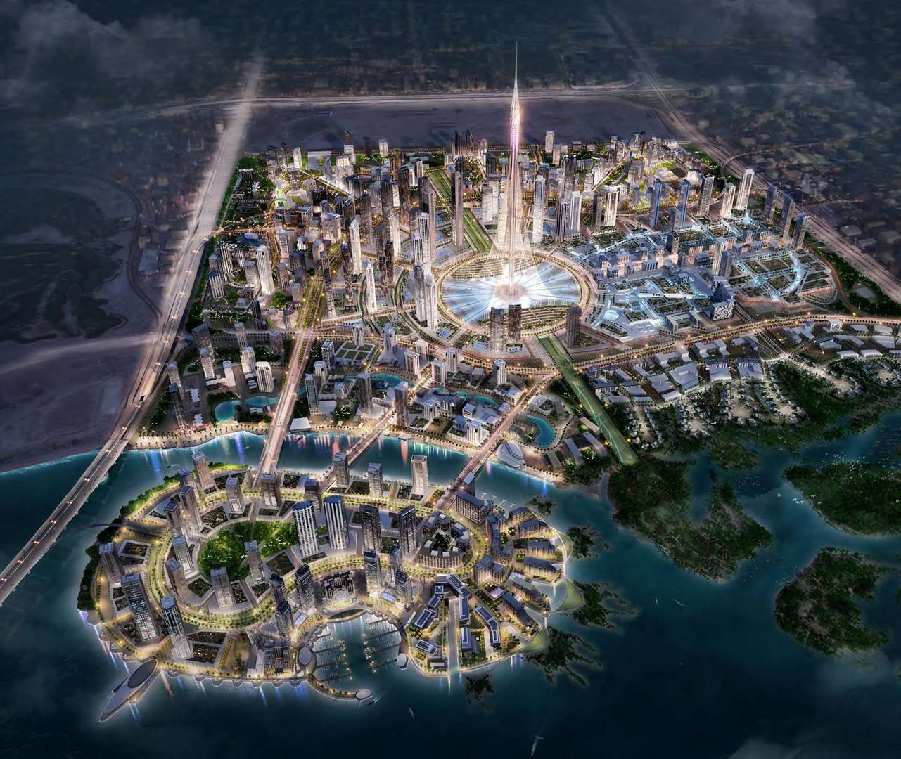 Aerial view of The Grand at Dubai Creek Harbour luxury apartments for sale