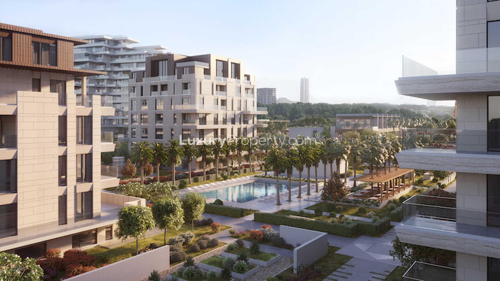 Luxurious Al Barari apartment with lush gardens and modern architecture for sale