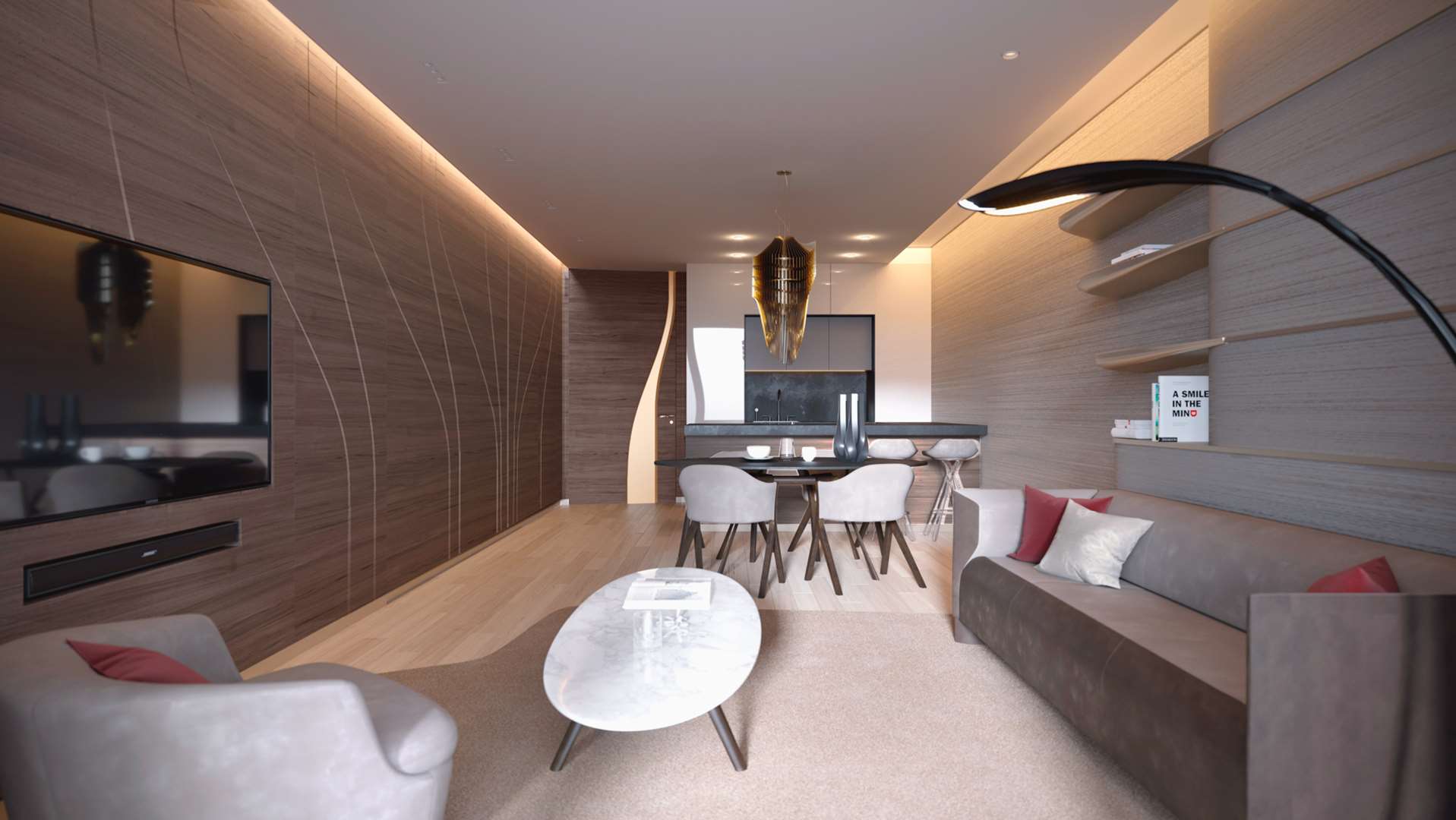 Modern studio interior at Opus Apartments, Business Bay, featuring sleek design and elegant furnishings
