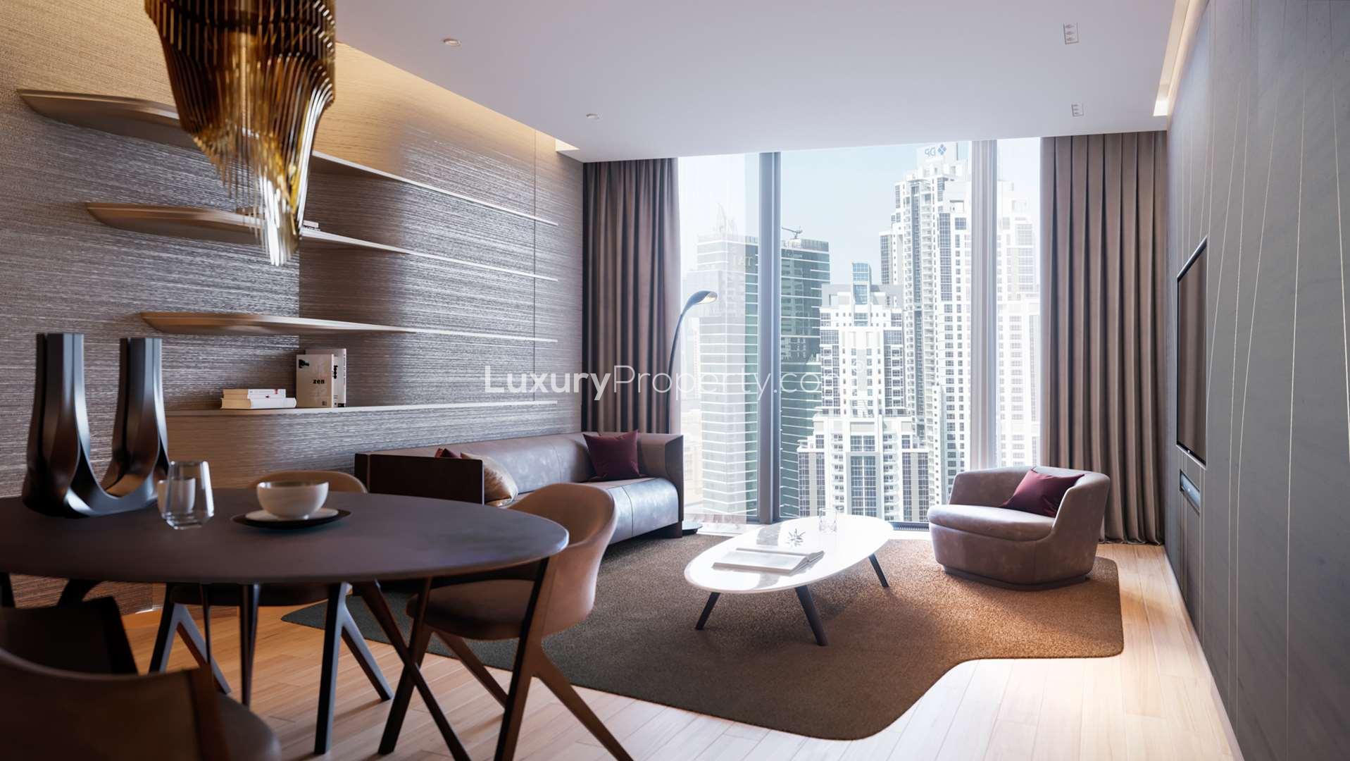 N/A,Luxurious studio interior at Opus Apartments, Business Bay, with city skyline view