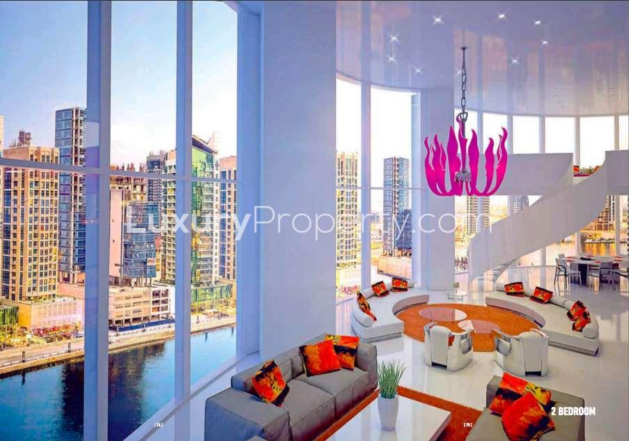 Modern studio apartment interior at The Pad, Business Bay with stylish furnishings and large windows