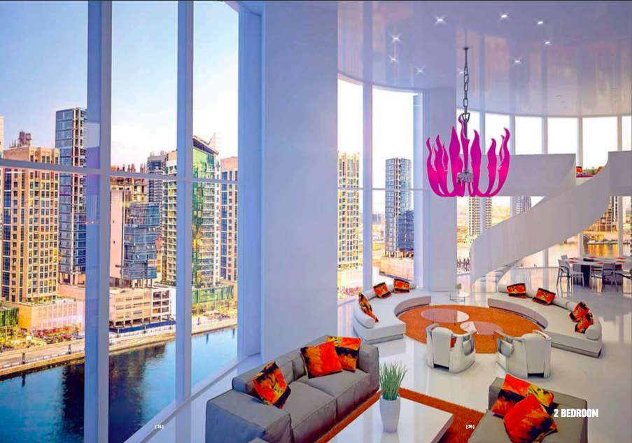 Modern studio apartment interior at The Pad, Business Bay with stylish furnishings and large windows