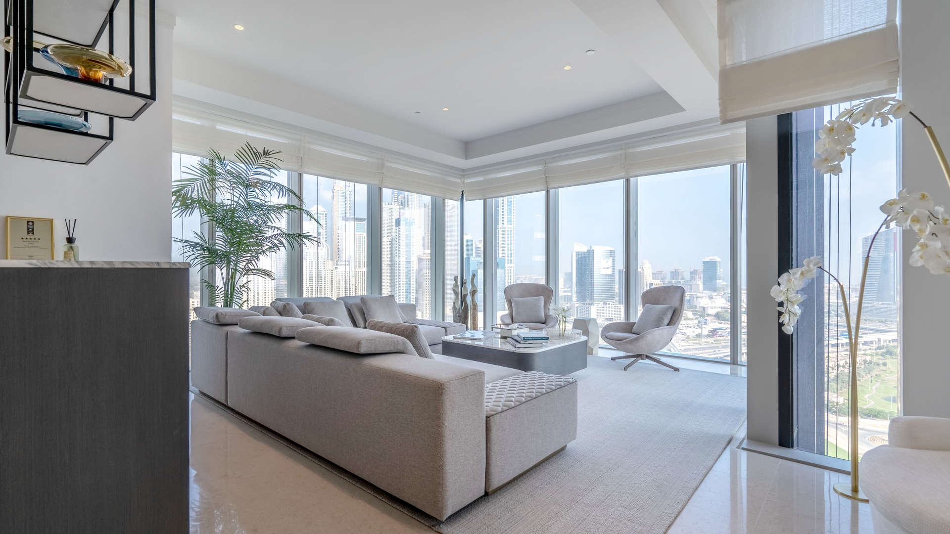 Luxury studio apartment interior at The Residences JLT, Dubai, with city views