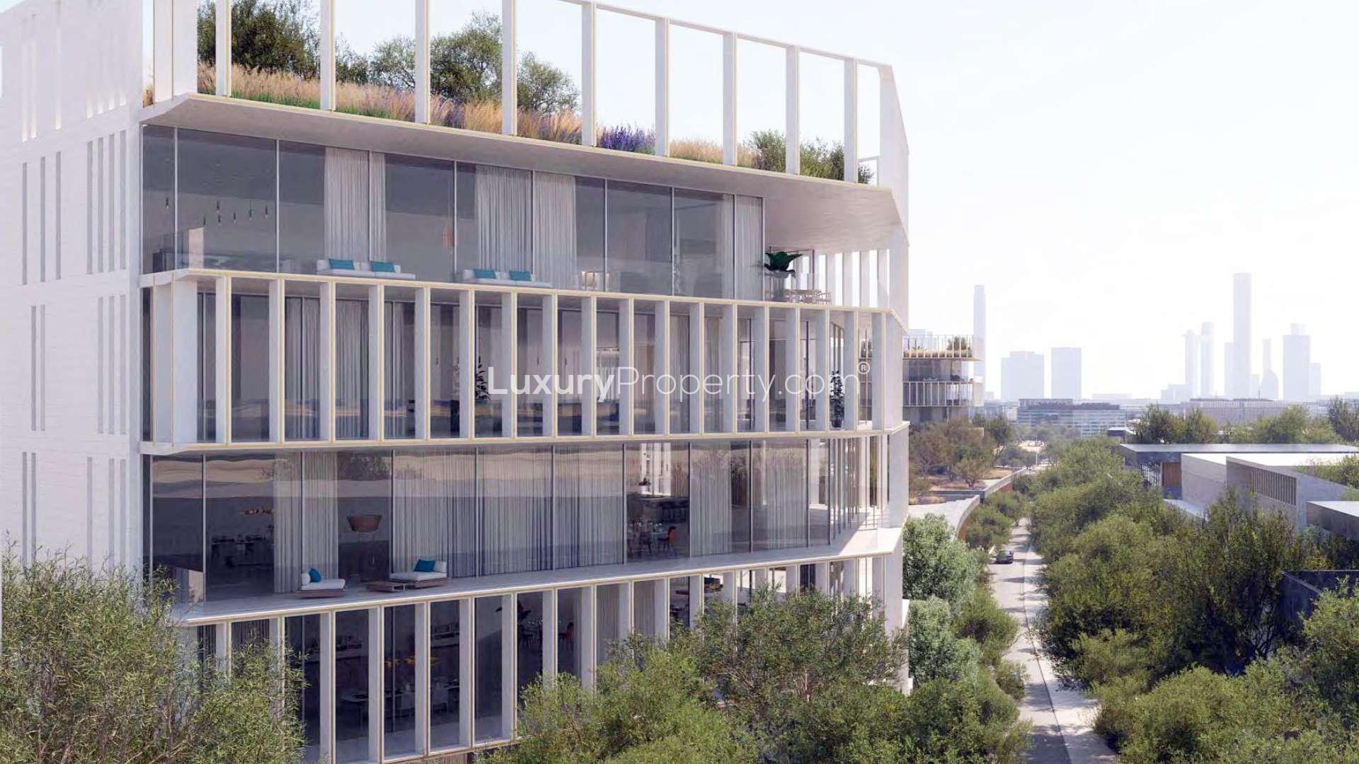 Modern studio apartment at The Ritz-Carlton Residences, Creekside Dubai with scenic waterfront views