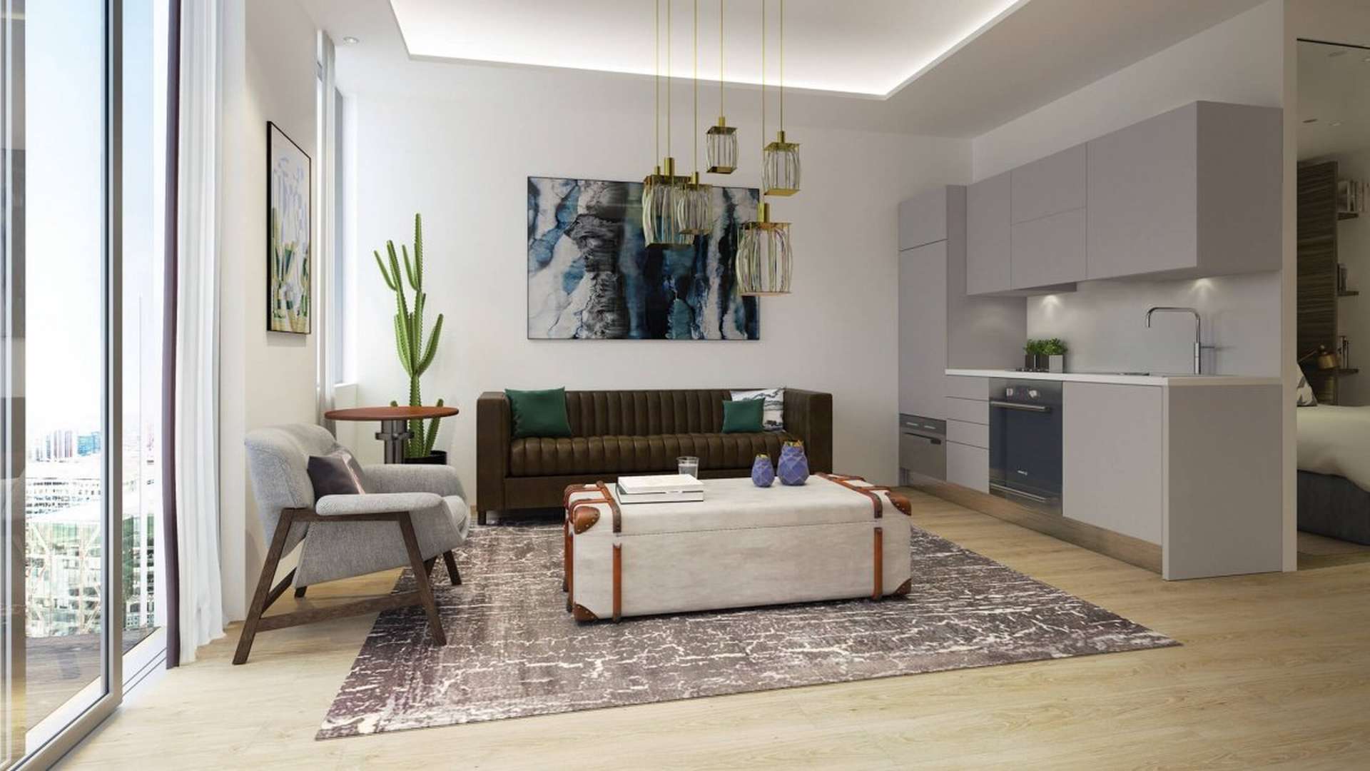 Luxurious lobby with spiral staircase in The Stage, Shoreditch, London apartment complex