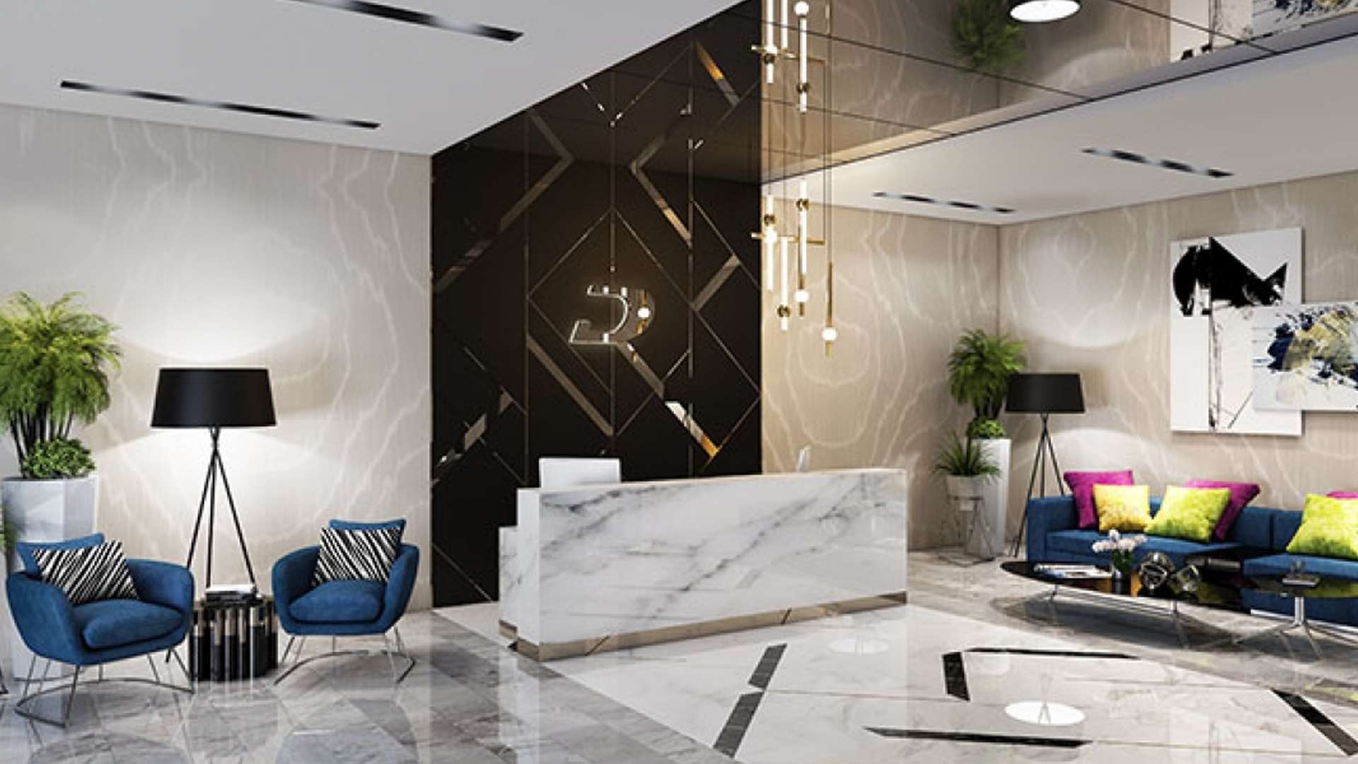 Luxurious lobby area in Zada Residences, Business Bay apartment for sale