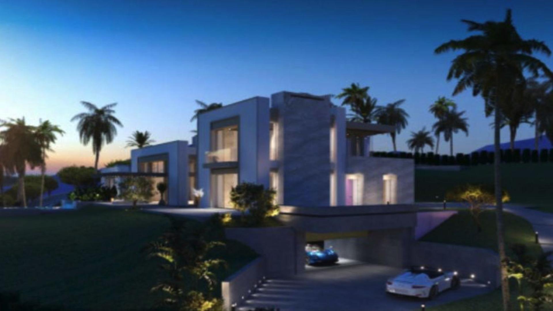 Elegant seven-bedroom villa with panoramic sea views at sunset in Marbella, Málaga