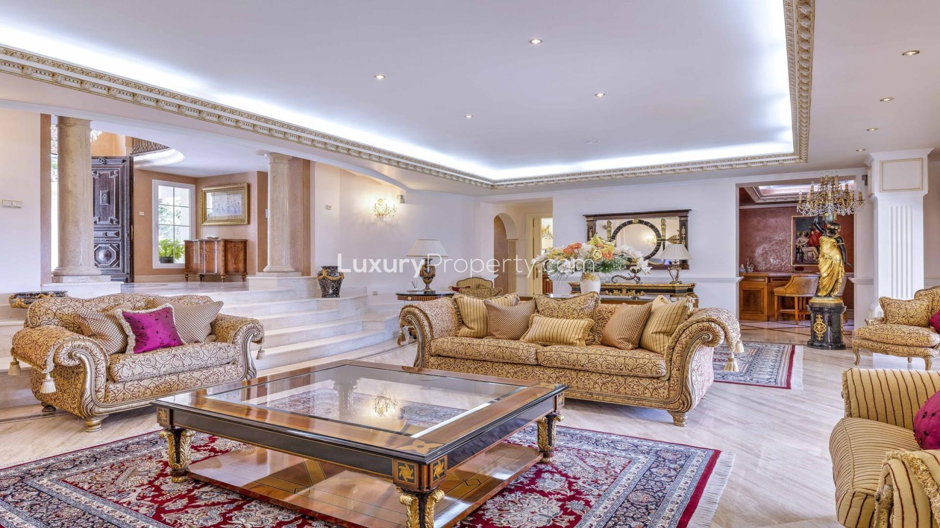 Aerial view of Sierra Blanca luxury villa with pool and garden, Málaga, for sale