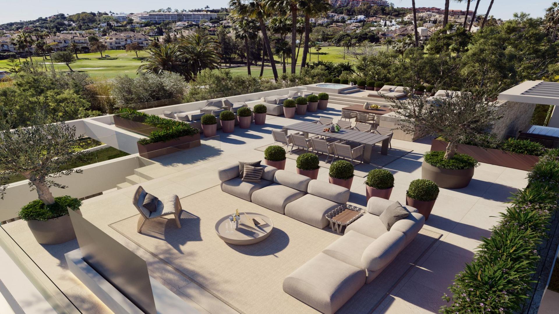 Modern detached villa with pool in Nueva Andalucía, Marbella, surrounded by lush greenery