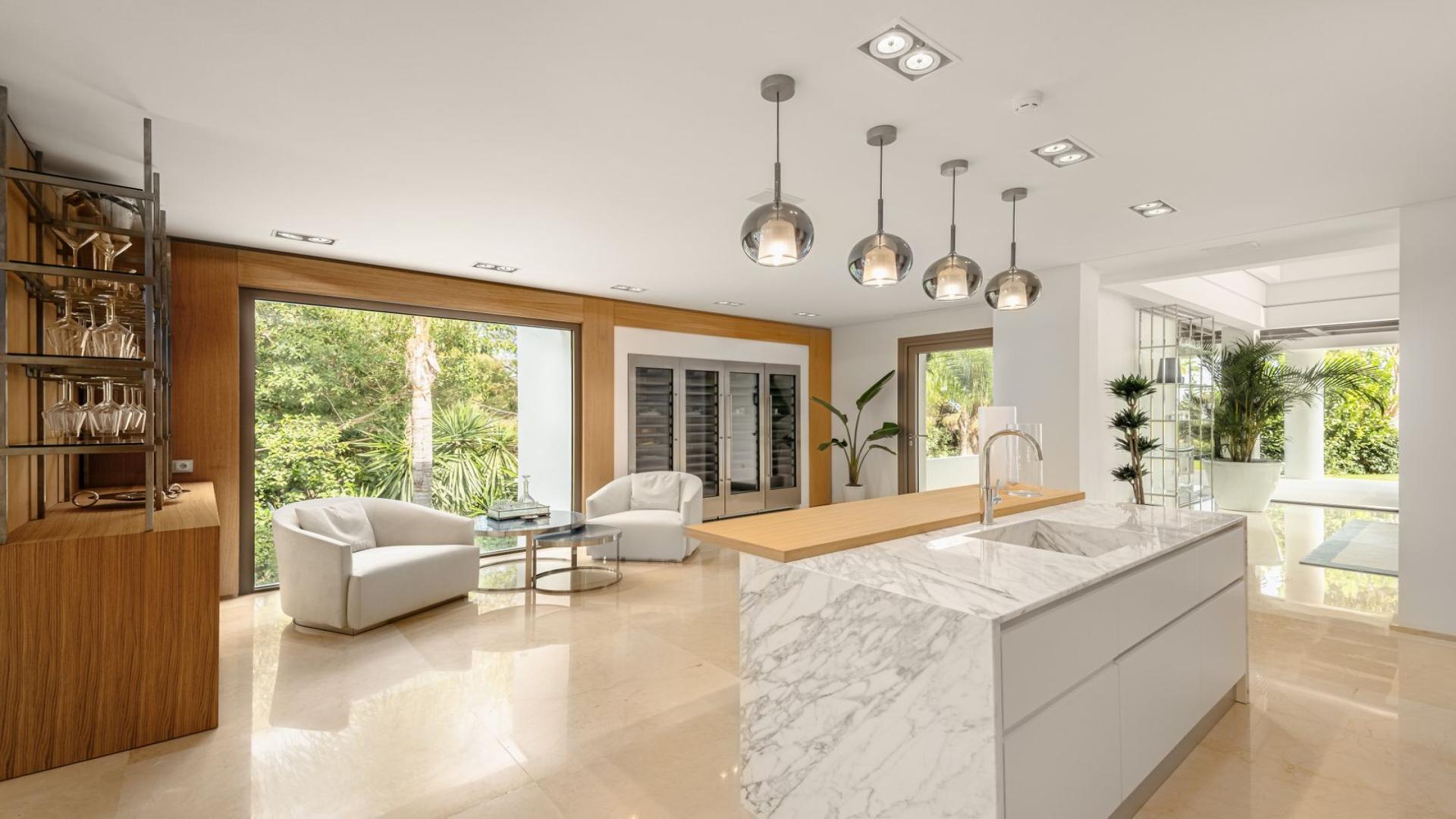 Luxurious living room in 7-bed villa, Marbella’s Golden Mile, Sierra Blanca, Málaga