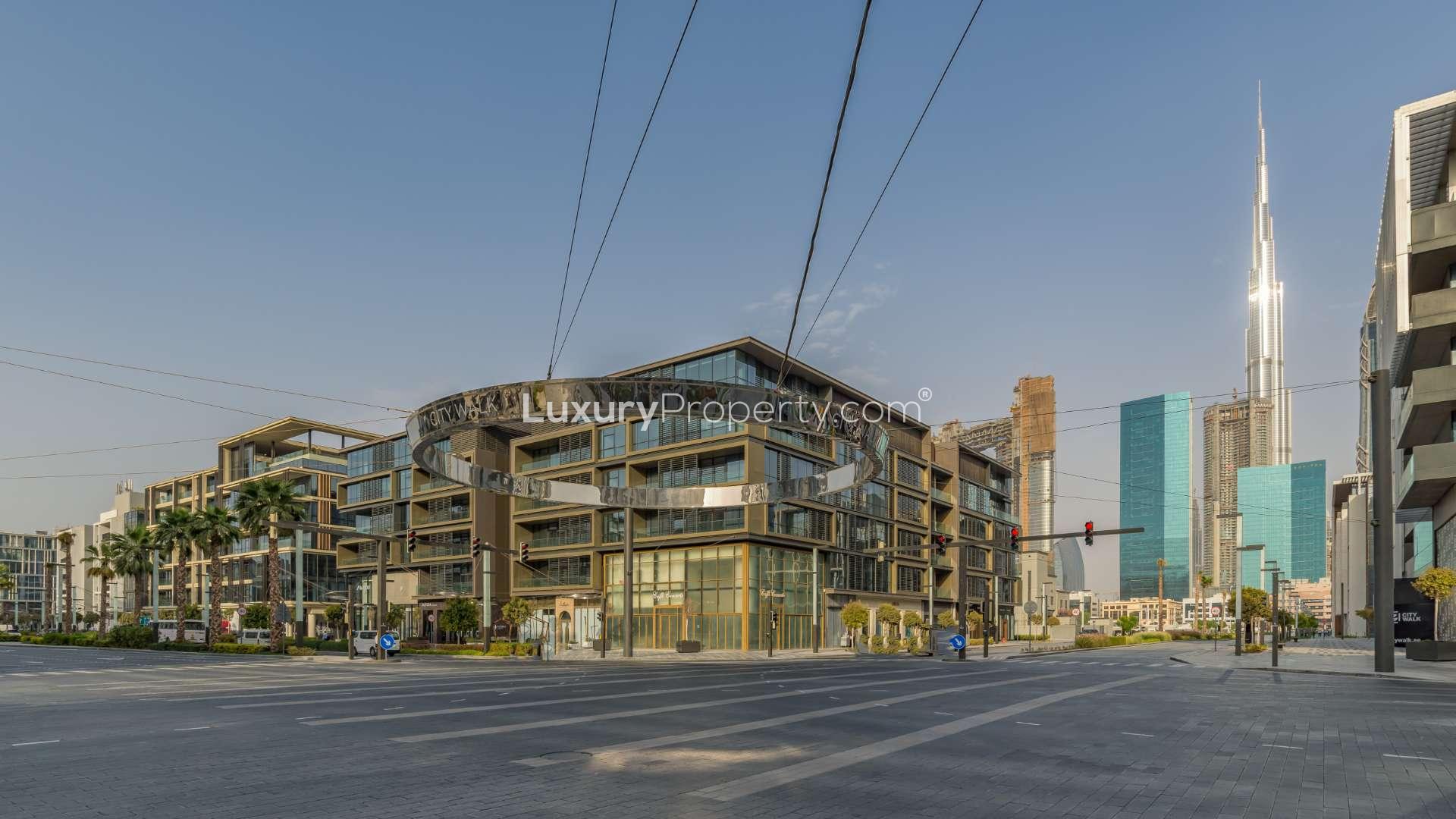 Freehold plot for sale on Al Wasl Road, showcasing modern architecture and city views