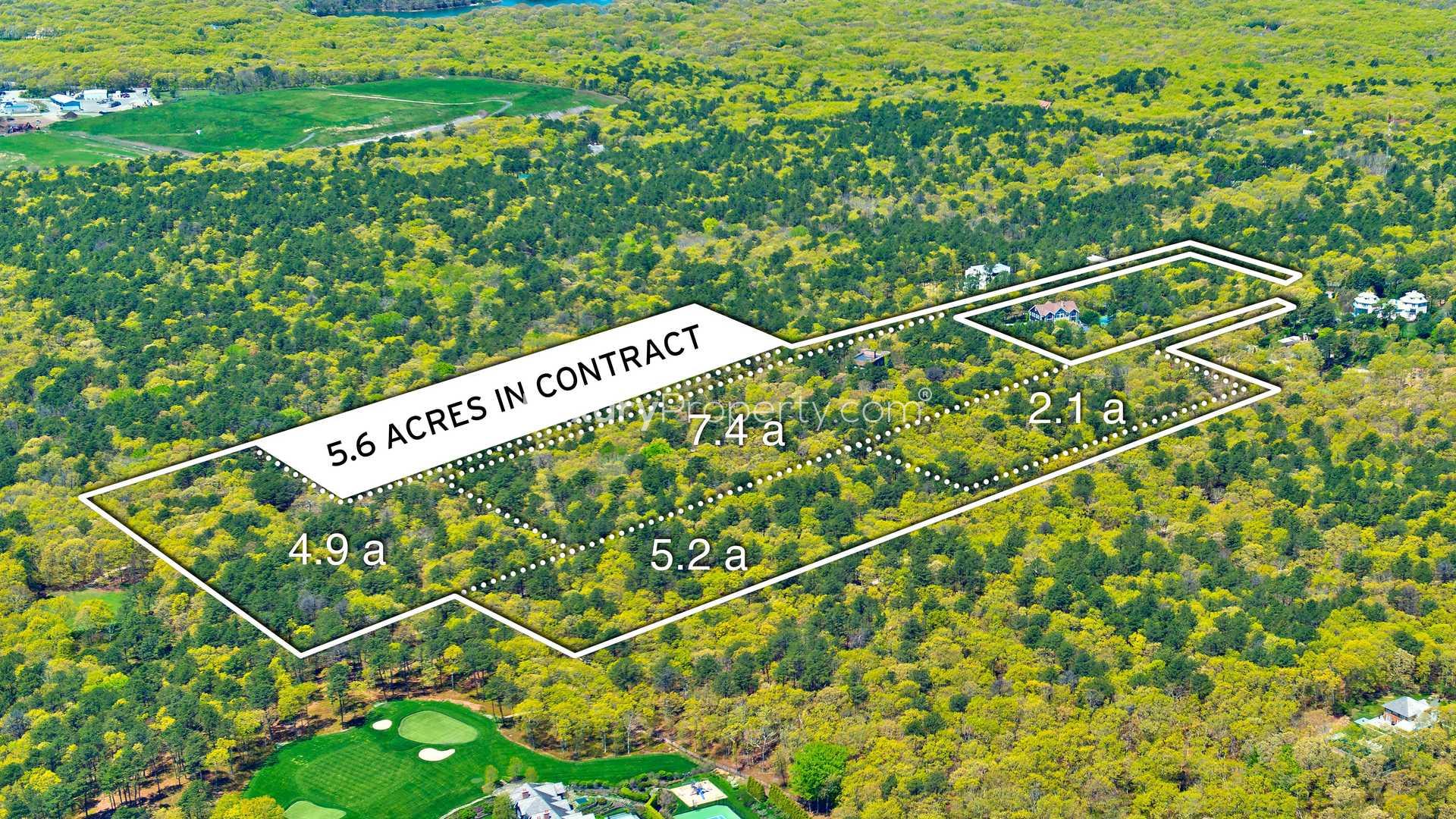 Aerial view of 19-acre land plot at 93 Castle Hill Court, Southampton, Hamptons