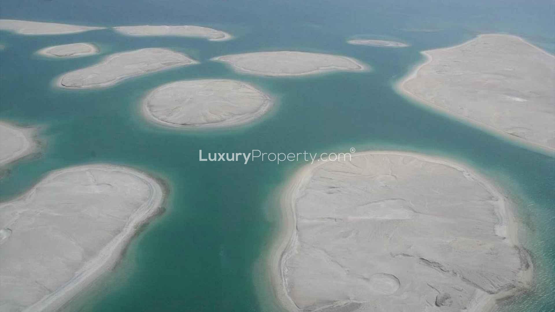Aerial view of Brasilia Island, The World Islands, Dubai, exclusive residential investment opportunity