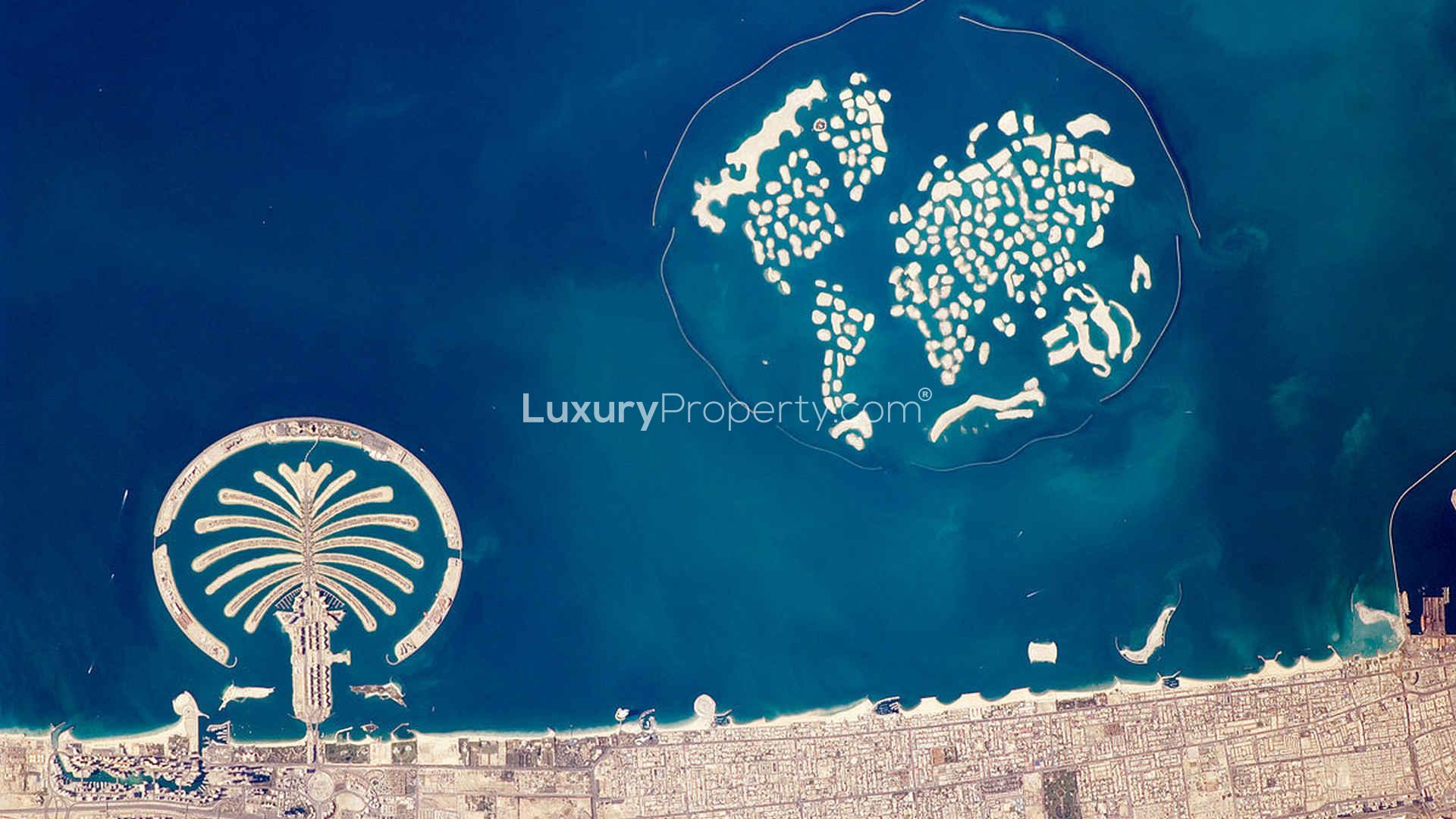 Aerial view of Brasilia Island, The World Islands, Dubai, exclusive investment property for sale