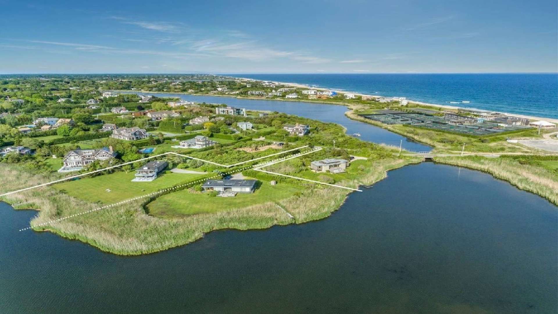 Double waterfront plot for sale in Bridgehampton, New York, featuring expansive green landscape