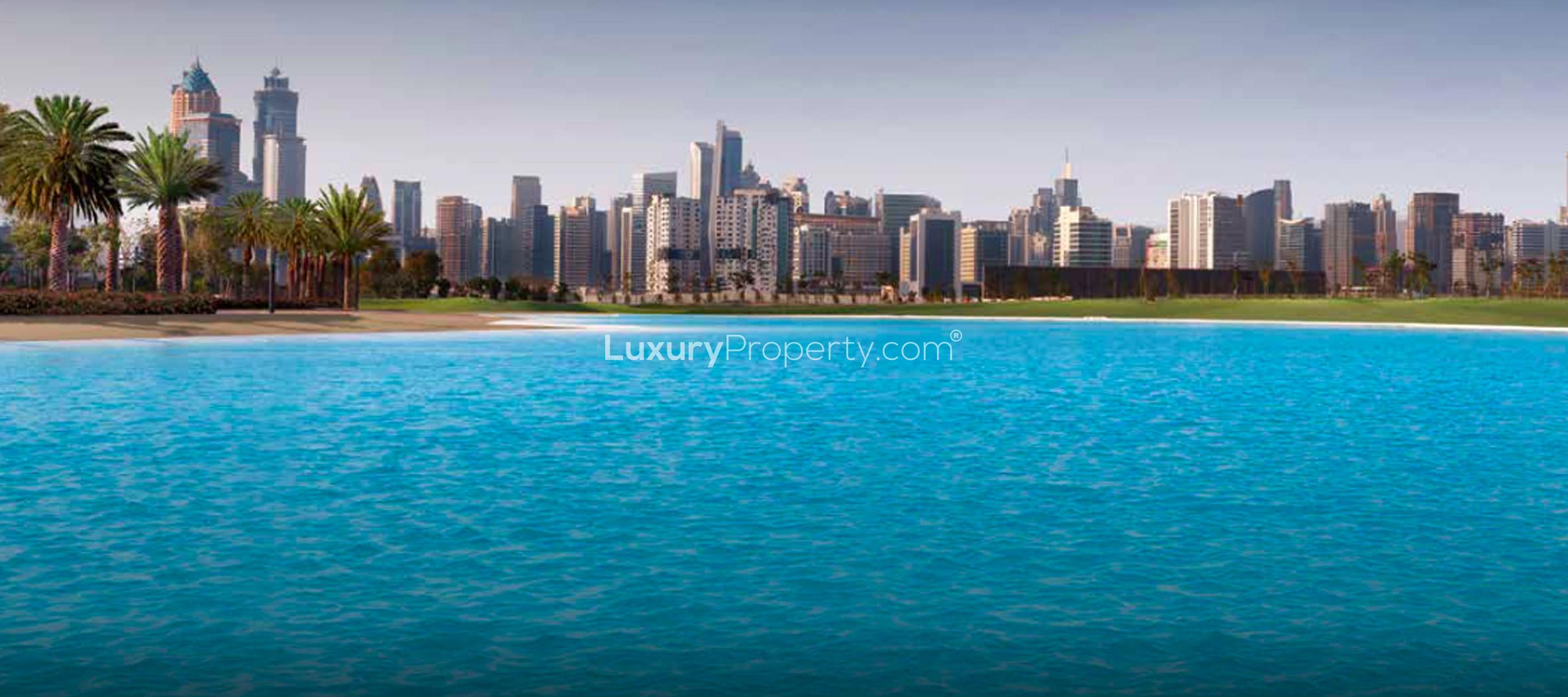 Aerial view of triple-sized plot in MBR City, District One, with lush landscapes