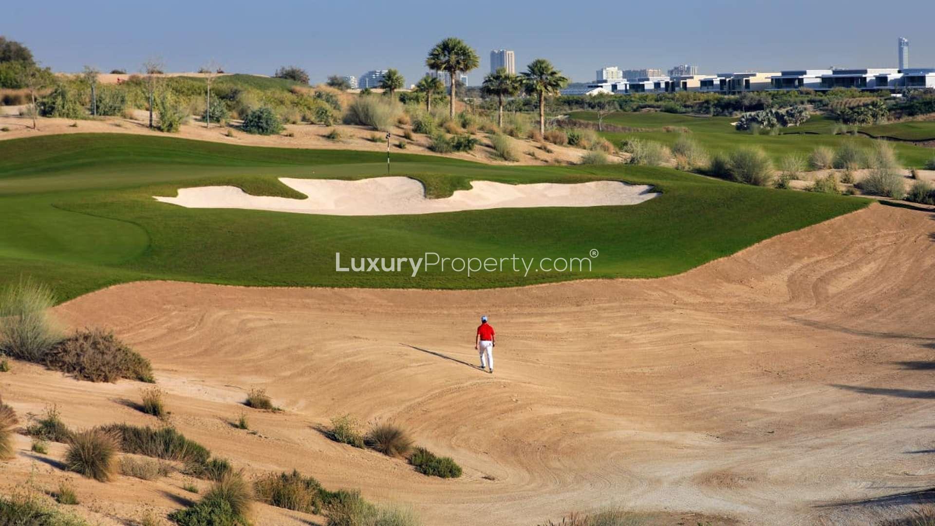 Sunset view over lush greenery in Emerald Hills, Dubai Hills Estate residential plot