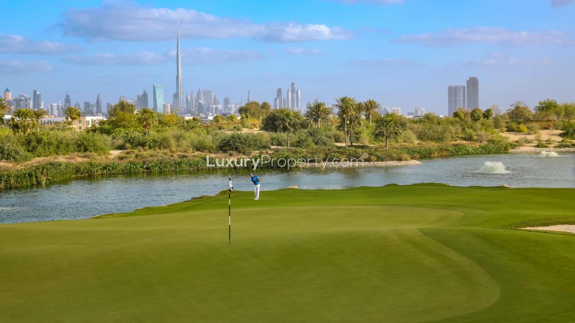Incredible Dubai Hills Estate plot with scenic views of golf course and vibrant greenery