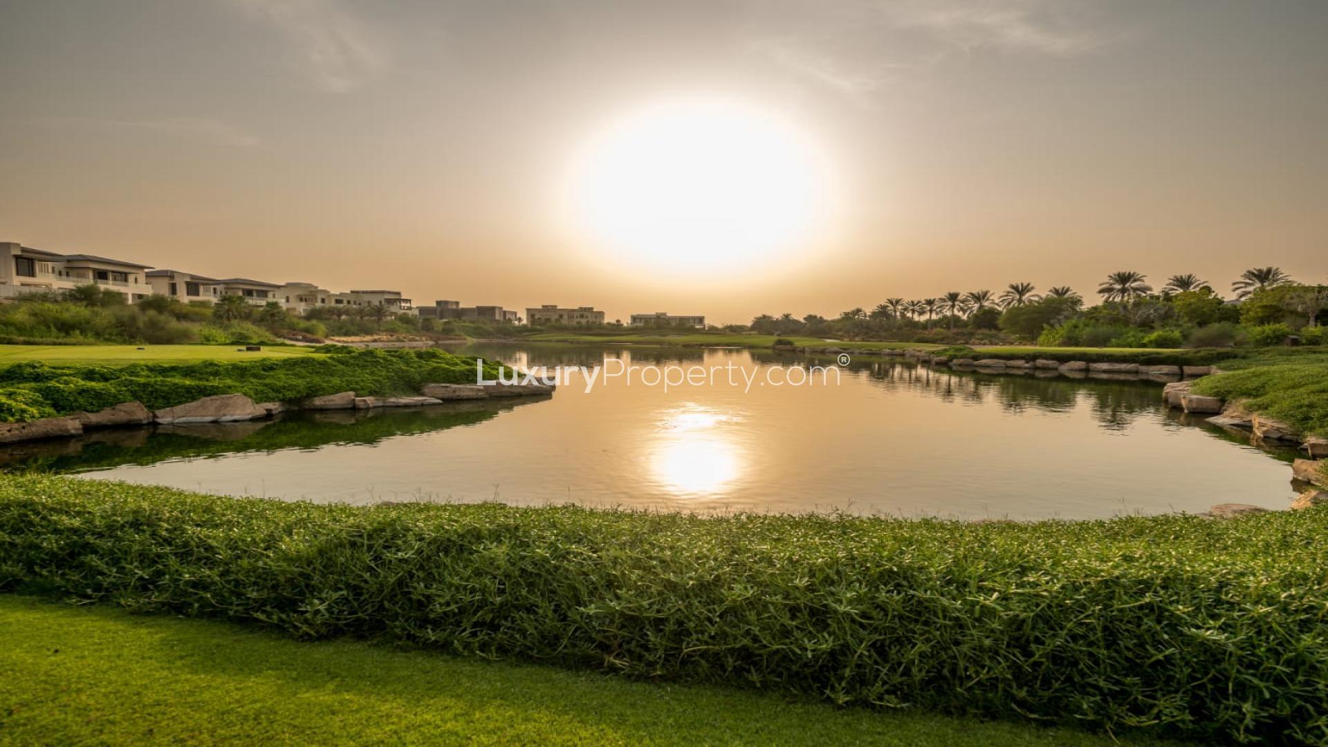 Golf course view from residential plot in Dubai Hills Estate, Emerald Hills community