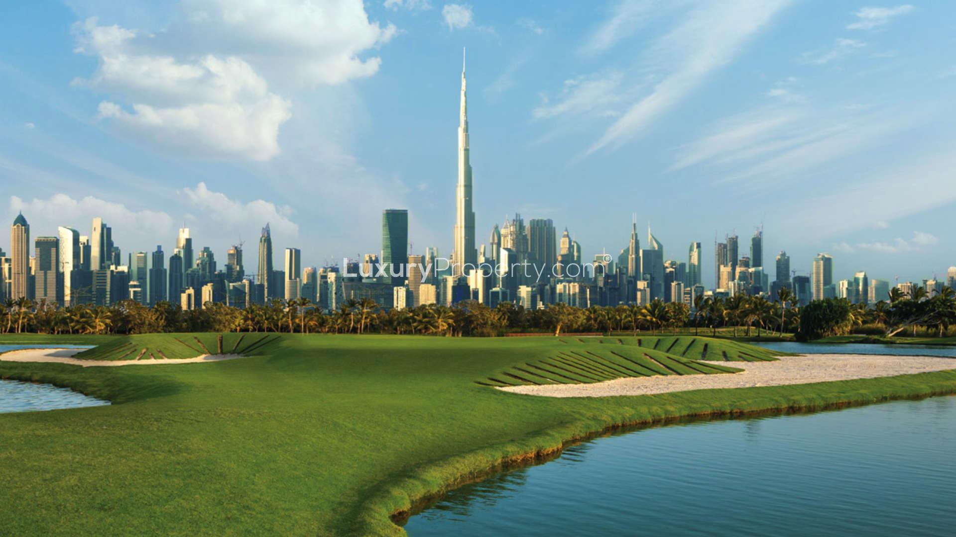 Aerial view of Dubai Hills Estate, showcasing lush landscapes and modern architecture