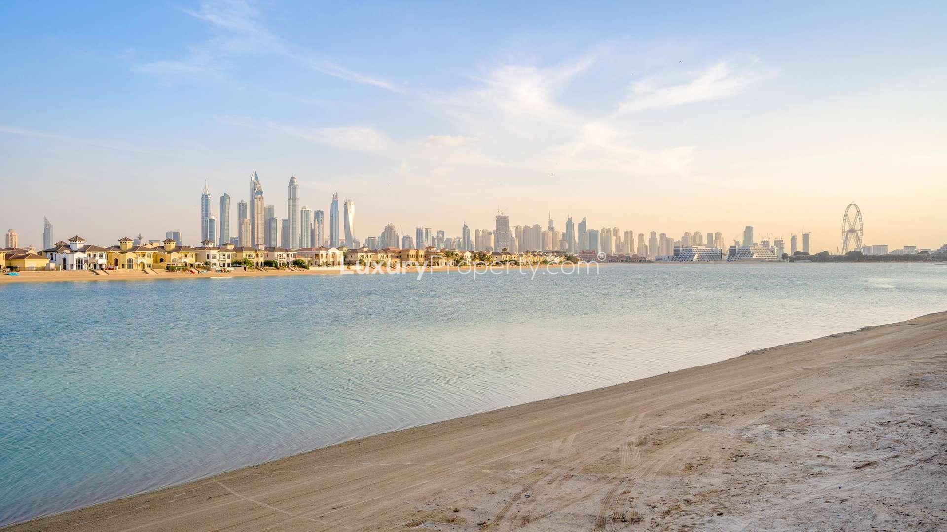 Waterfront view from residential plot on Frond N, Palm Jumeirah, overlooking serene waters