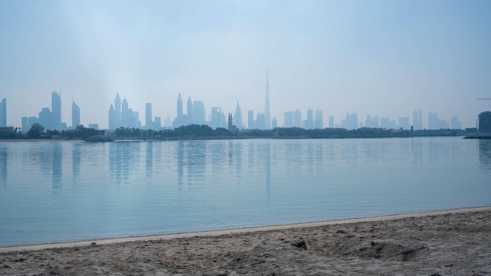 Alt text: "Skyline view from Pearl Jumeirah land plot near Nikki Beach Resort, Jumeirah.",Exquisite plot of land for sale on Pearl Jumeirah near Nikki Beach Resort
