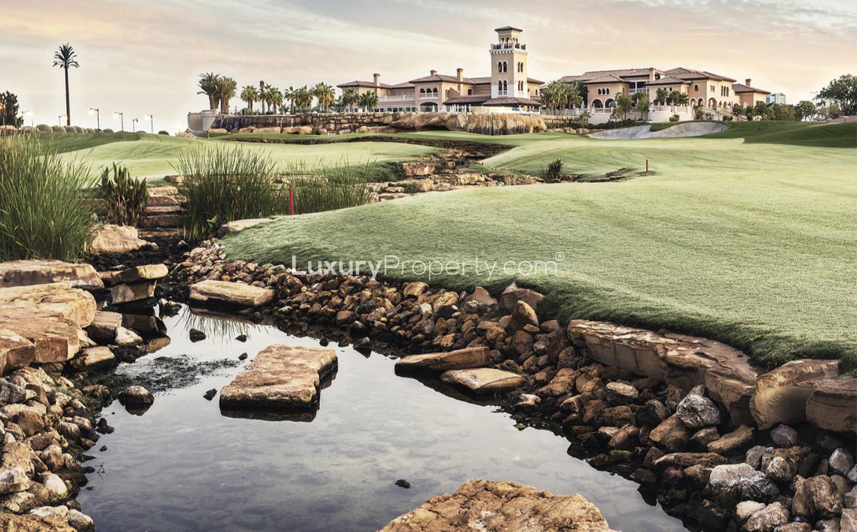 Aerial view of expansive residential plot in Jumeirah Golf Estates, Redwood Avenue, for sale