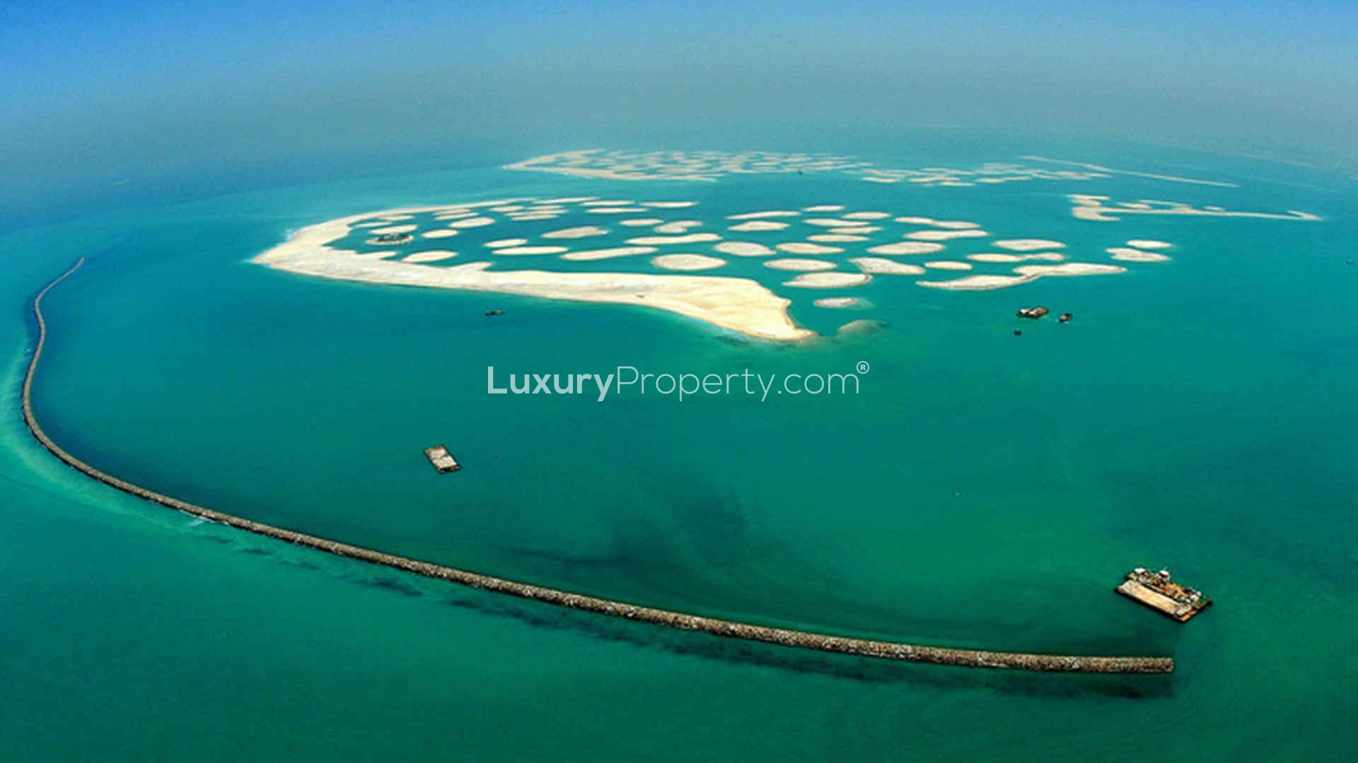 Aerial view of Venezuela Island, The World Islands, Dubai, exclusive land for sale