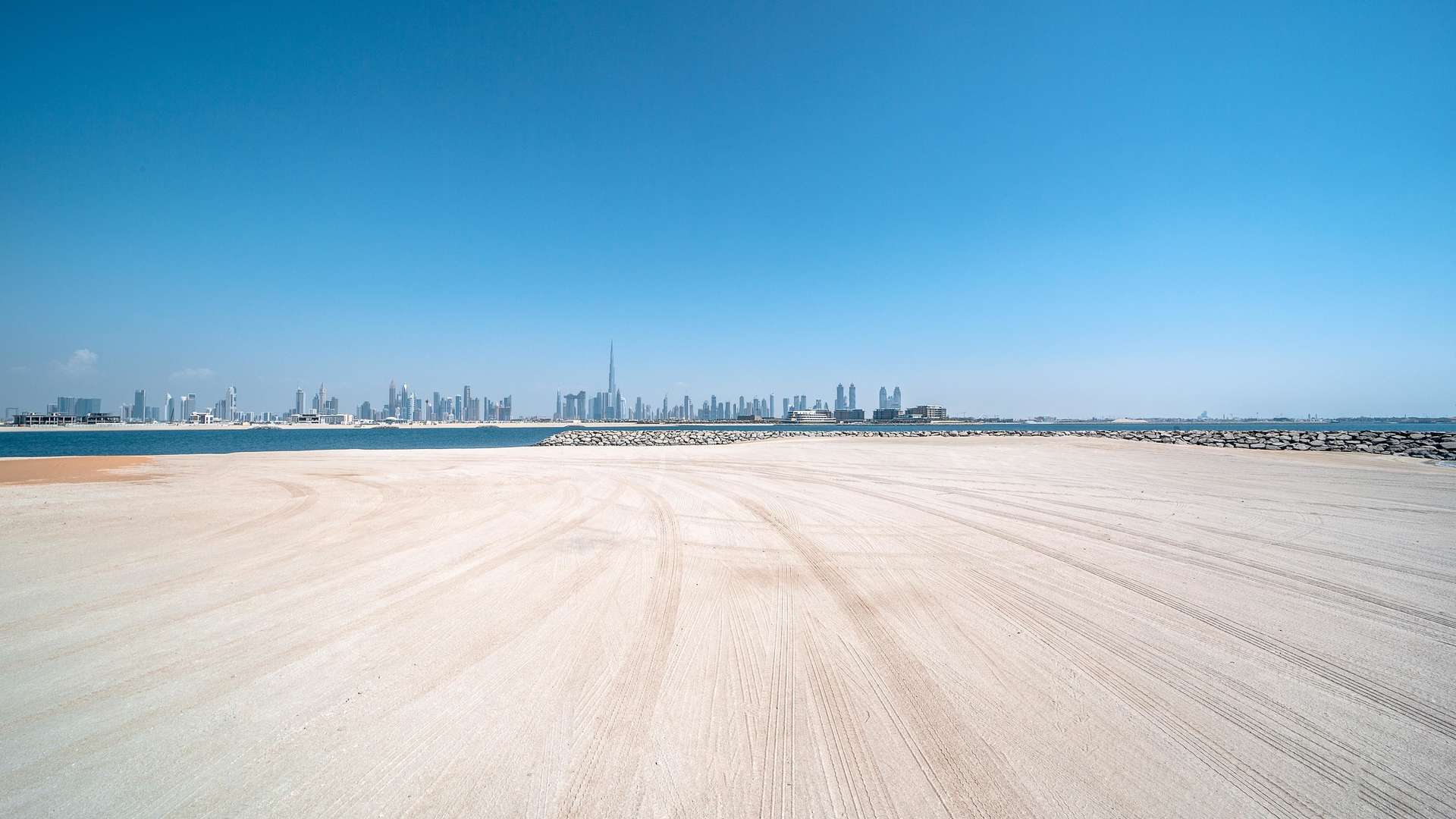 "Stunning beachfront view from Jumeirah Bay Island plot for sale, LP03203.",Floorplan of desirable residential plot for sale on Jumeirah Bay Island with city views
