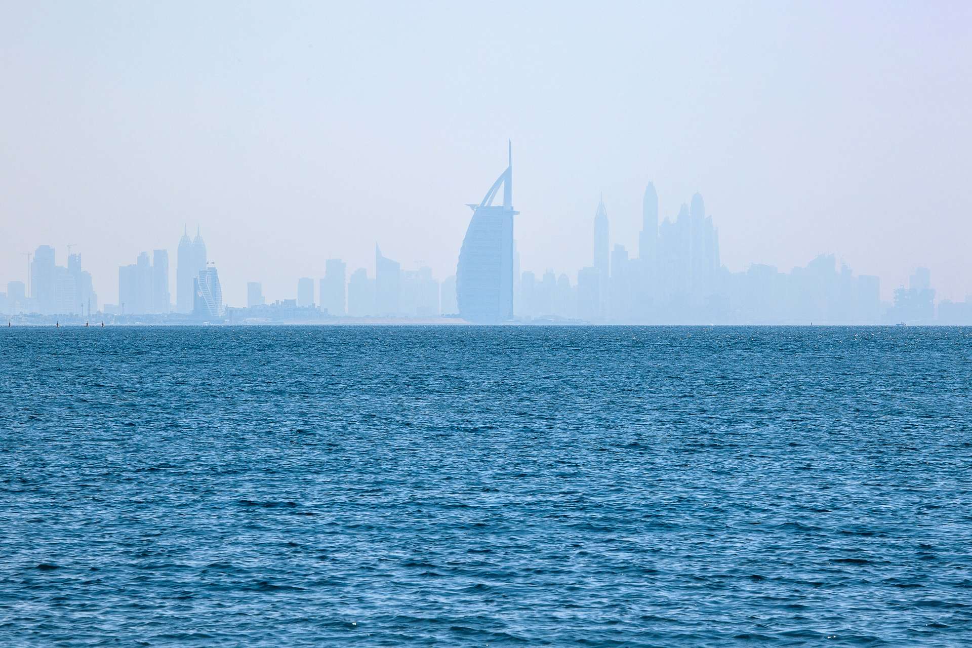 Dubai skyline view from Jumeirah Bay Island beachfront property for sale