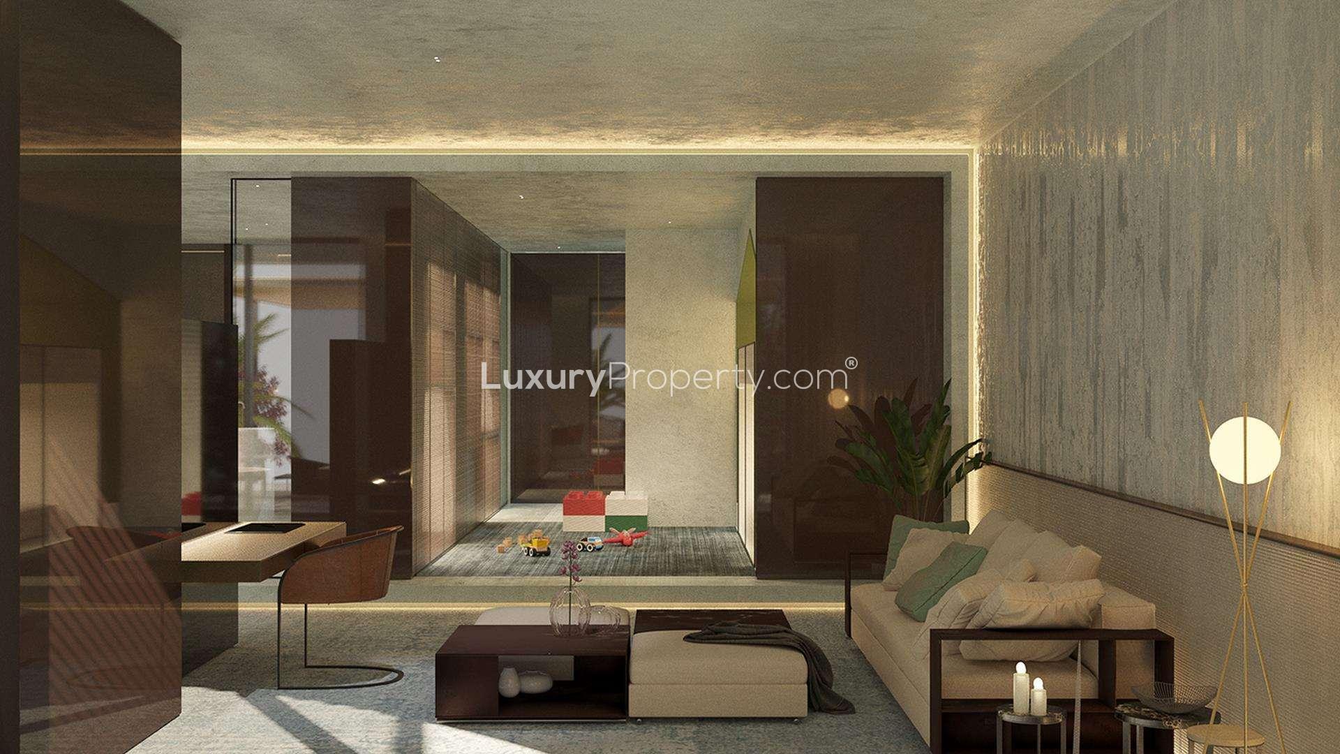 "Elegant hallway in Portofino Hotel Residences, The World Islands, luxury apartment for sale.",Luxurious studio apartment interior in Portofino Hotel Residences, The World Islands, Dubai
