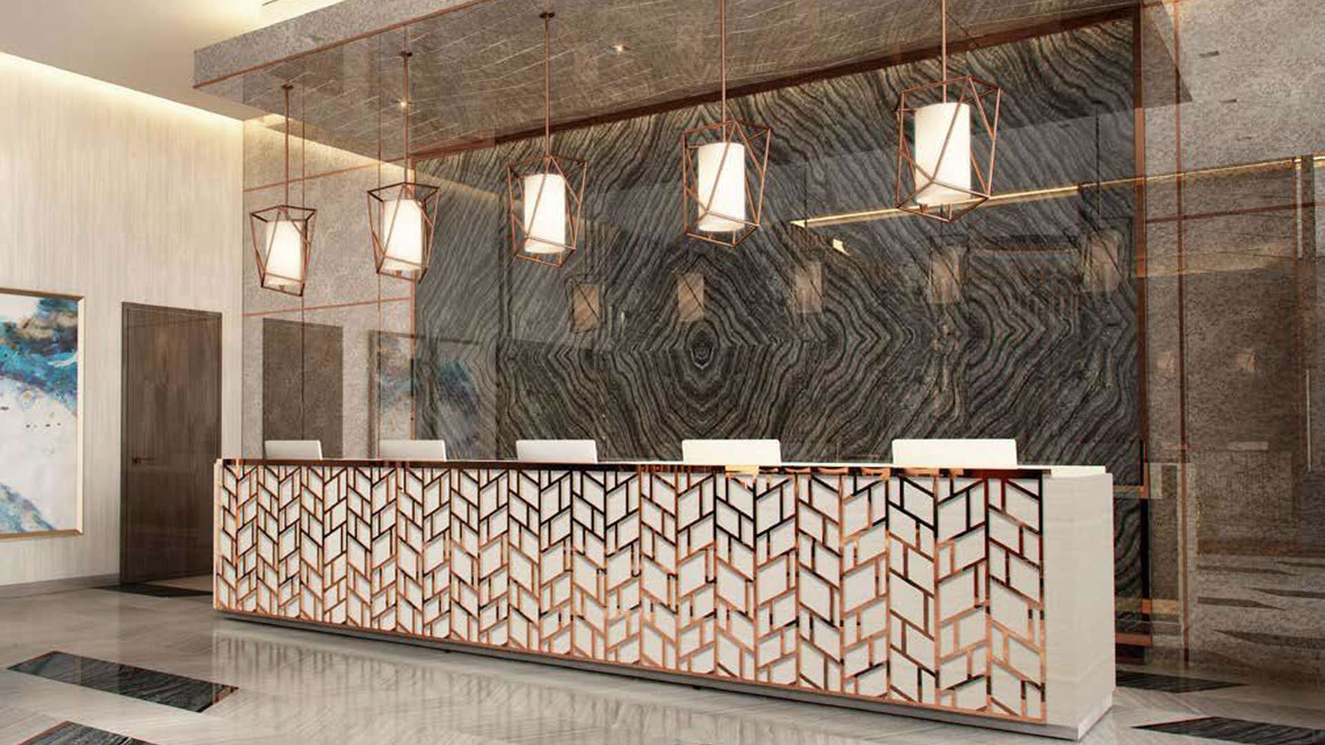 Luxurious lobby of serviced residence in Radisson Dubai DAMAC Hills, Dubailand