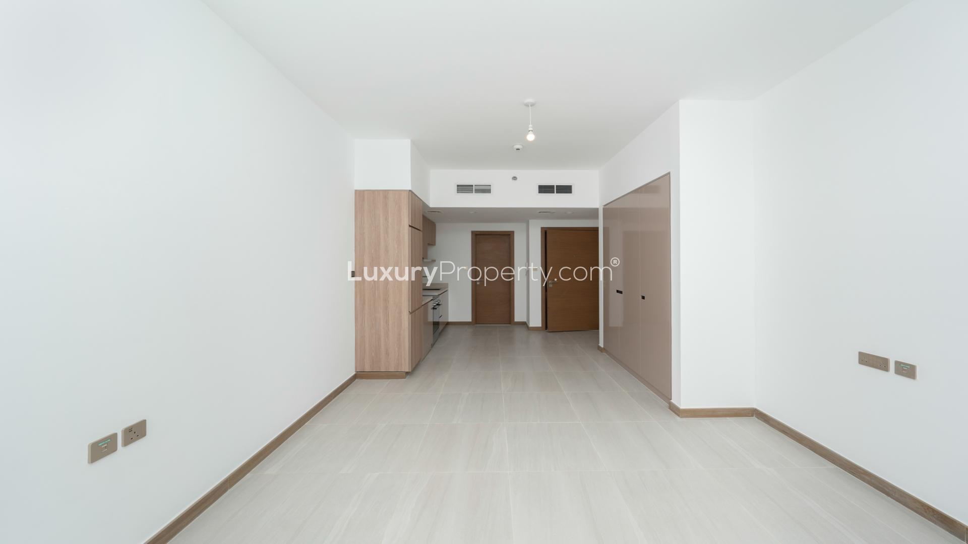 Apartment balcony view of Business Bay canal and cityscape, Urban Oasis, studio for sale