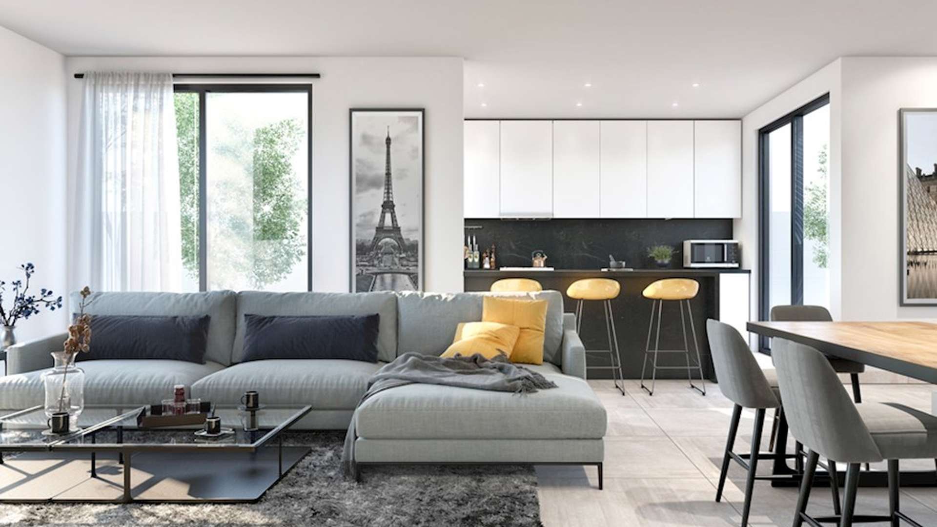 Luxurious living room interior in Sarab Townhouse, Aljada, Sharjah with modern decor