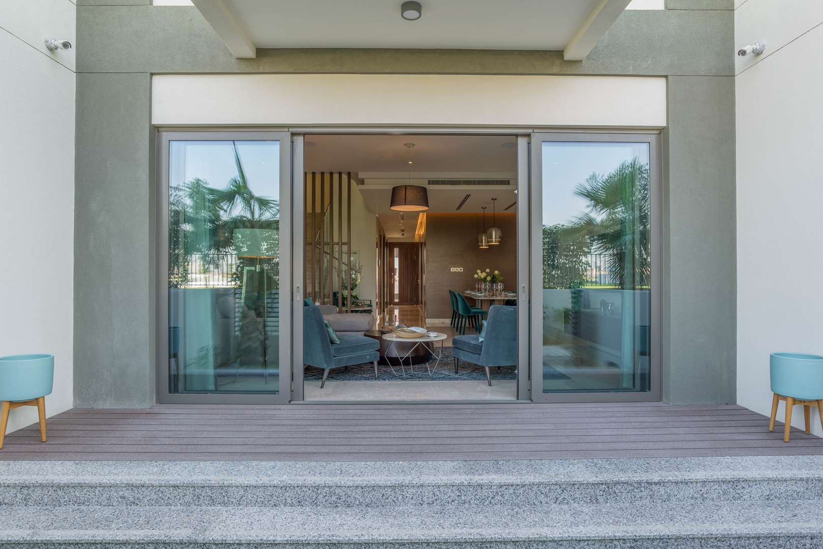 Modern hallway in Sobha Hartland townhouse with elevator and artwork, Mohammed Bin Rashid City